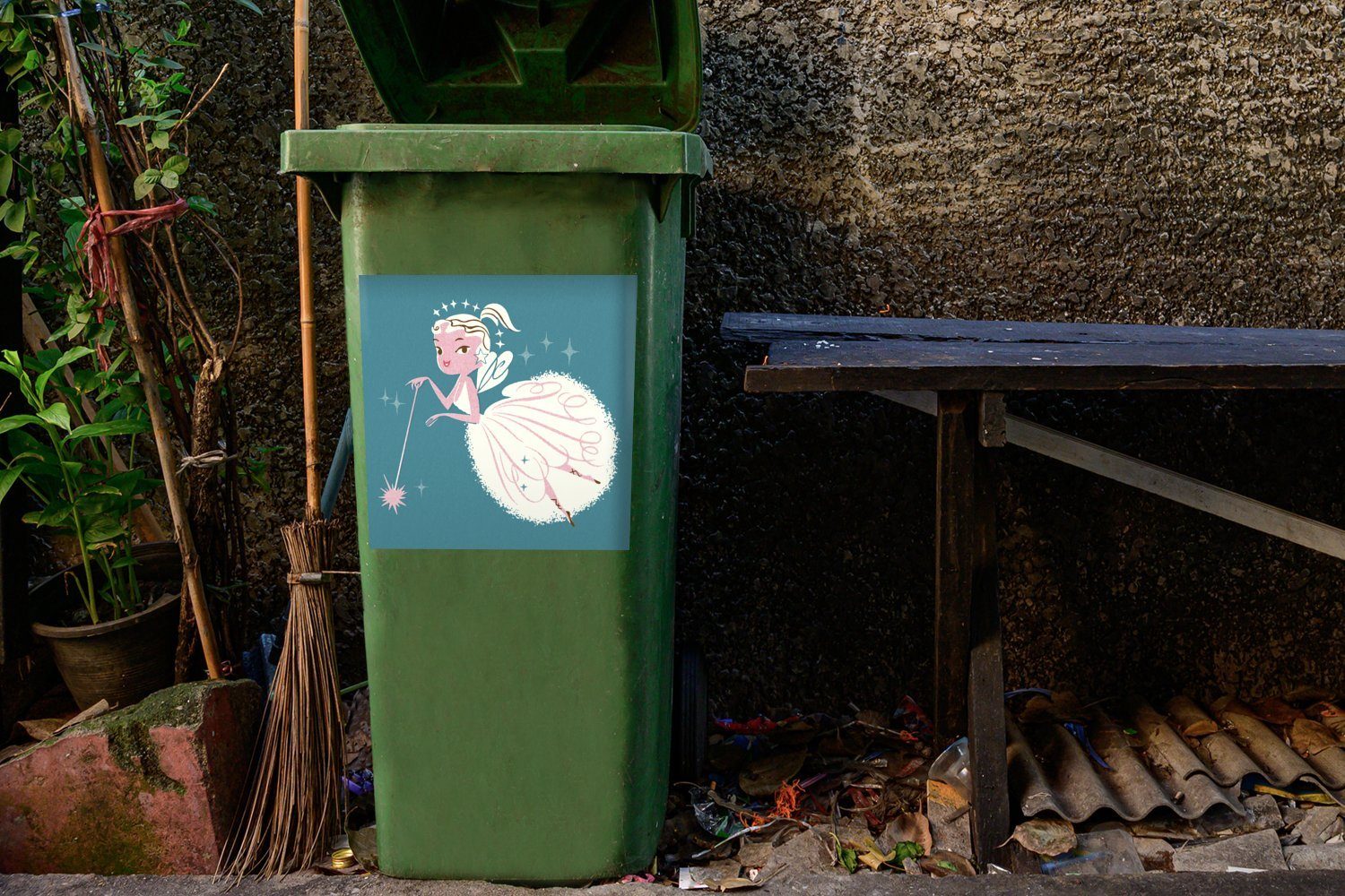 Fee blauem (1 einer Container, Mülltonne, MuchoWow Eine Hintergrund Mülleimer-aufkleber, auf Sticker, Illustration Abfalbehälter Wandsticker St),