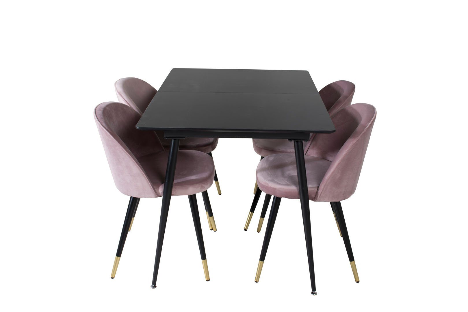 ebuy24 Essgruppe SilarBLExt Essgruppe (5-tlg) ausziehbarer L, Tisch schwarz;pink;schwarz;Messingdekor Esstisch