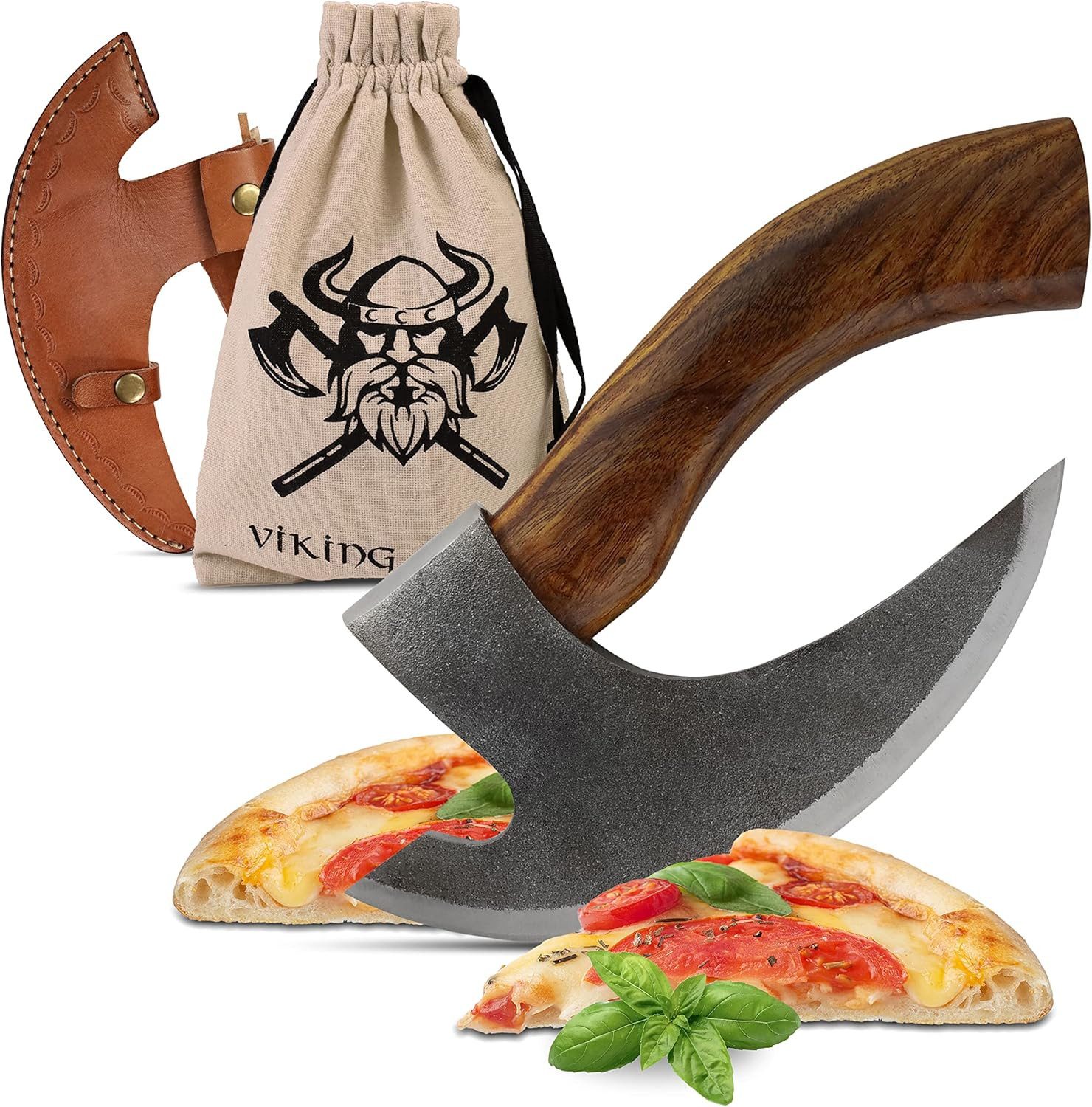 VIKING CRAFT Нож для пиццы Pizza Axt Wikinger inkl. Lederschutz - Нож для пиццы für echte Wikinger Pizzaschneider Axt perfekt geeignet als Wikinger Deko