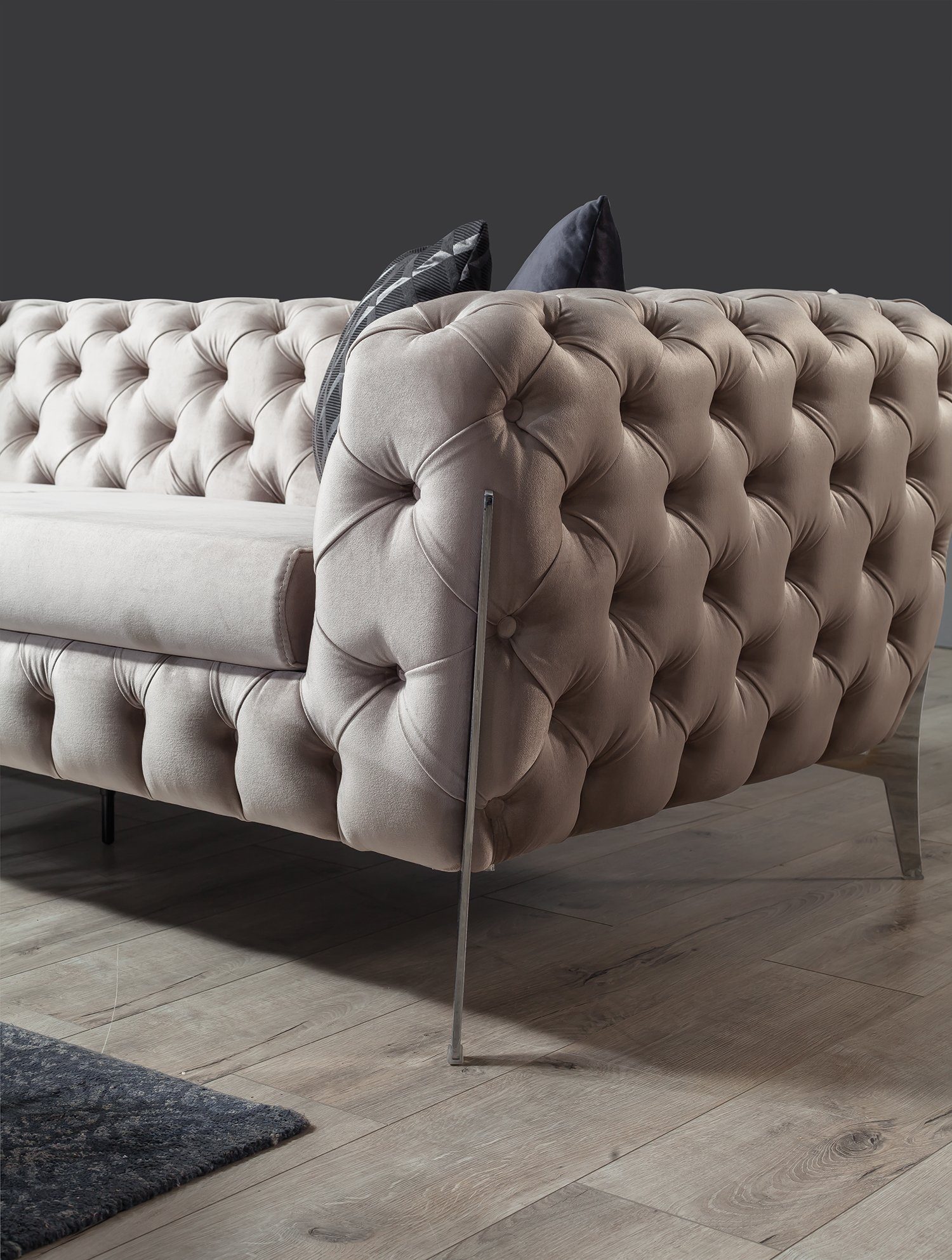 (100% Taupe Villa Sofa Möbel Luxus-Microfaser 1 Marrakesh, Quality in Made Turkey, Stk. Polyester) 2-Sitzer,