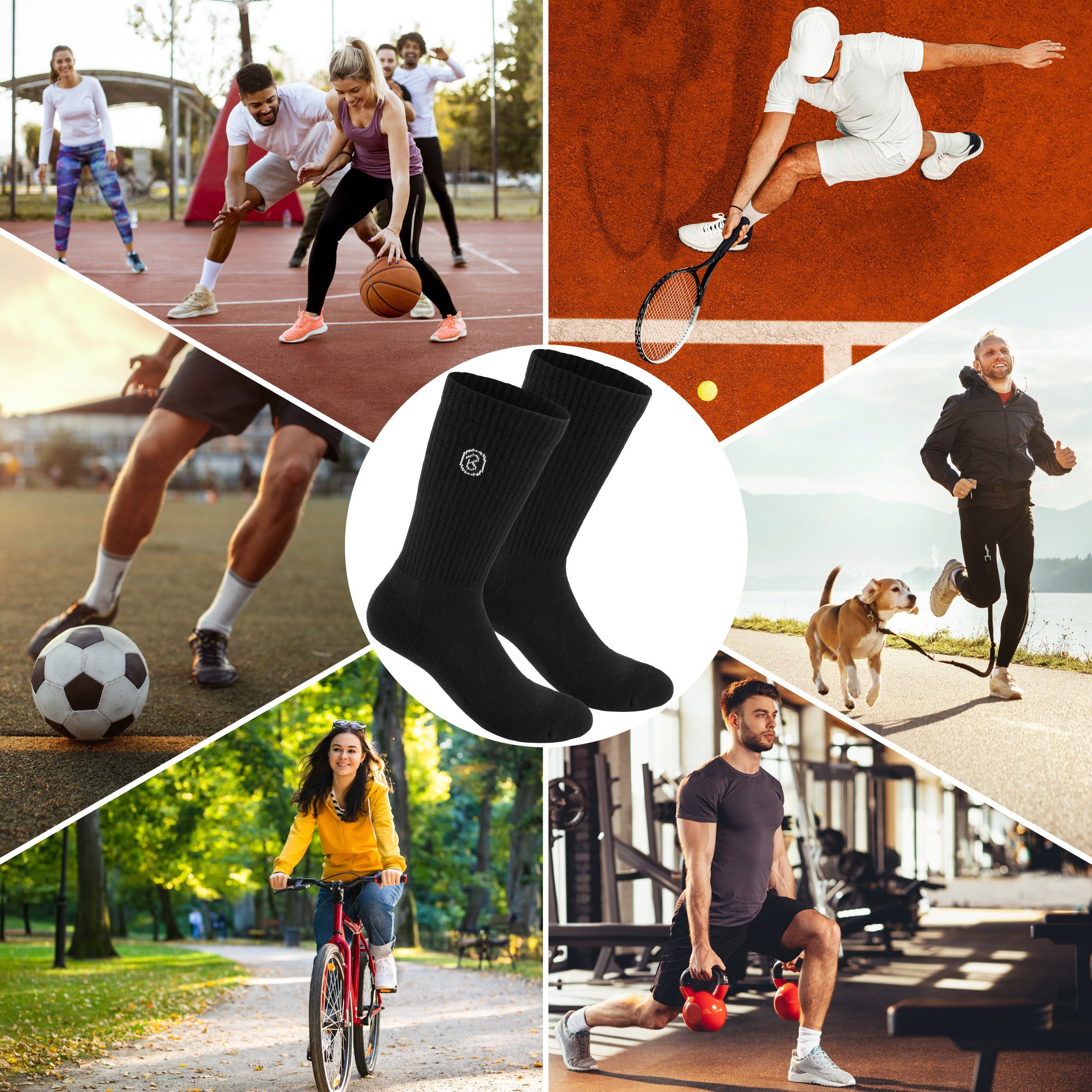 BRUBAKER Tennissocken Lange Sportsocken für Herren und Damen (Set, 6 Paar) Unisex Fitness Socken aus Baumwolle und Polyester - Crew Socks