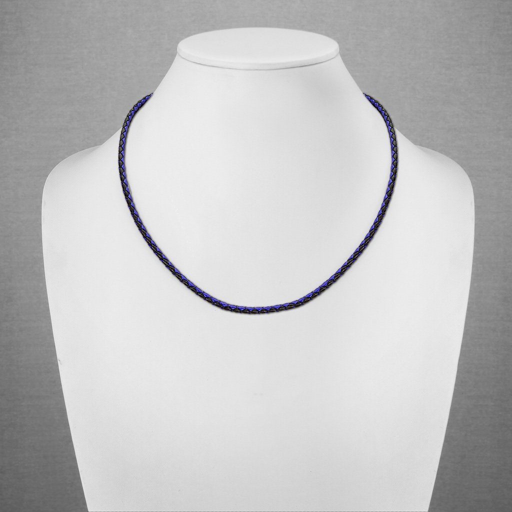BUNGSA Leder (1-tlg), Halskette Unisex Blau/Schwarz gewebt Kette Necklace Lederband aus