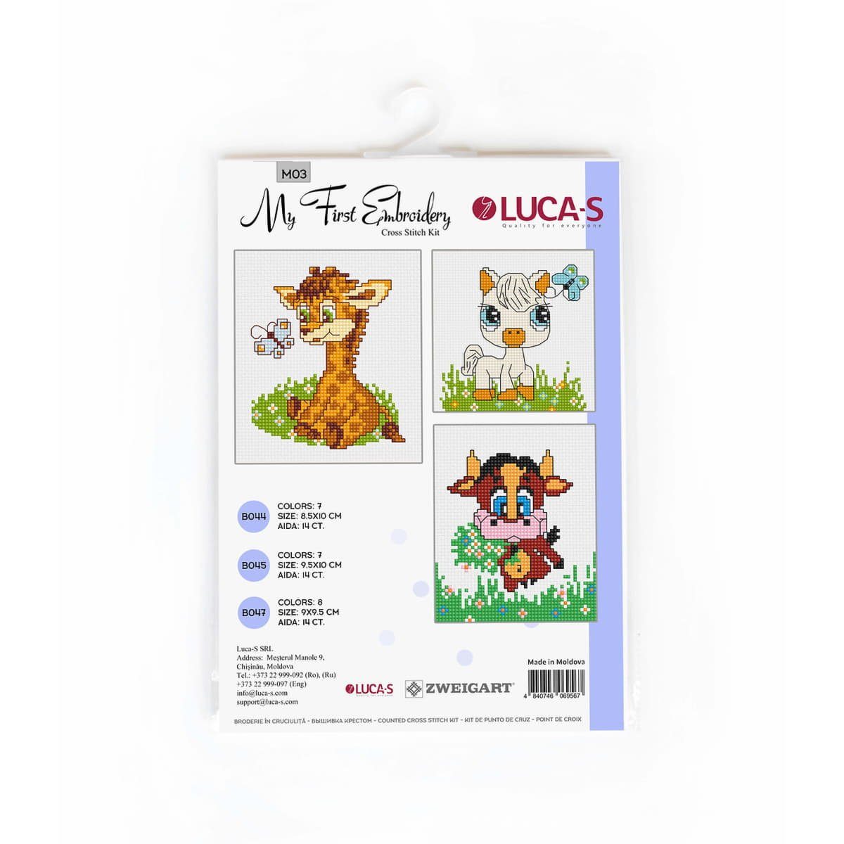 Luca-S Kreativset Luca-S Kreuzstich Set "Meine erste Stickerei M03 3er-Set", Zählmuster, (embroidery kit by Marussia)