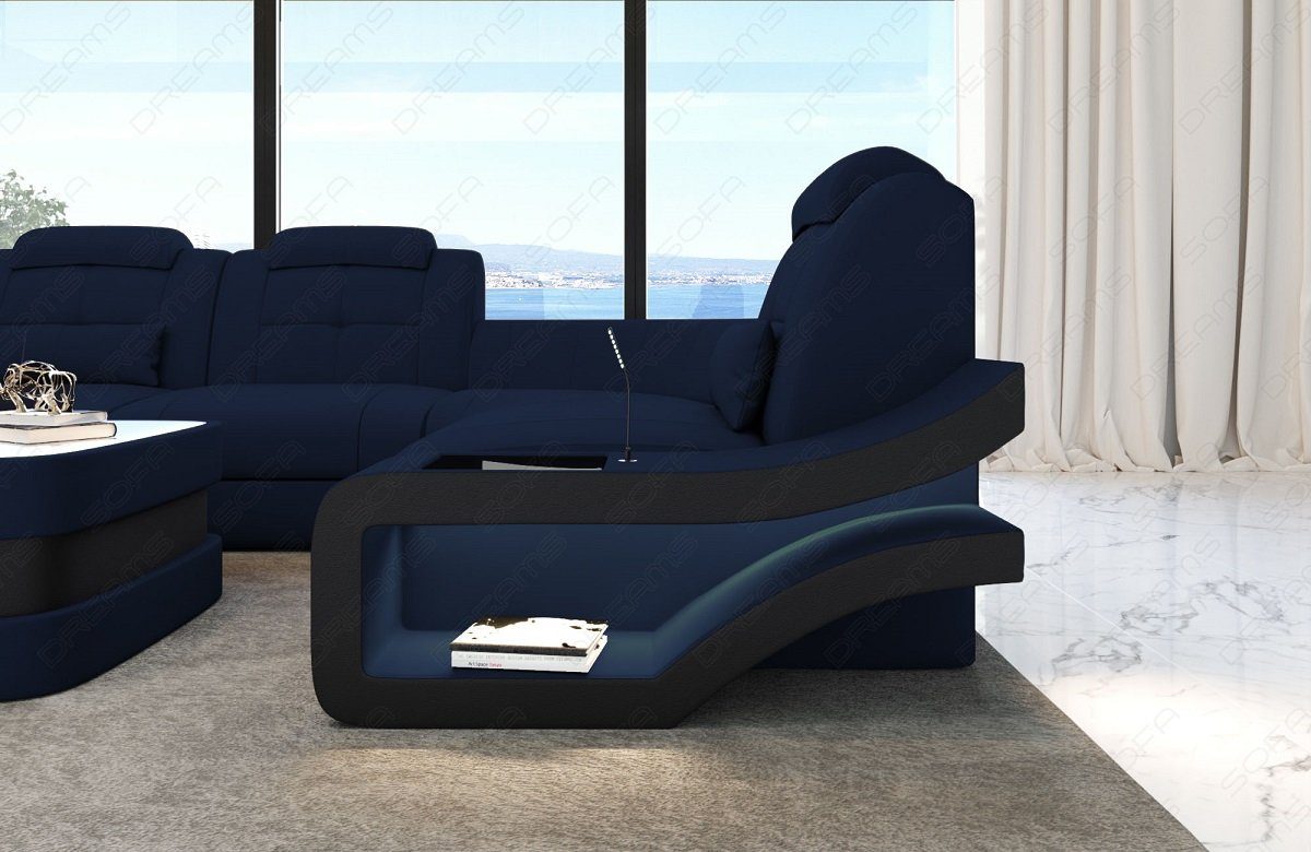 U Stoffsofa Bettfunktion Sofa, Form Wohnlandschaft Elegante Polster Couch Sofa - dunkelbraun-schwarz Dreams wahlweise Stoff mit M