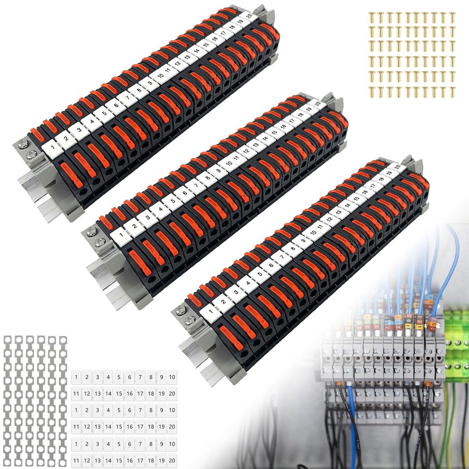 VIVIHEYDAY Klemmen Reihenklemmen Hutschiene, Verbindungsklemmen, Durchgangsklemme, (Hutschiene 0,2–4 mm² PCT-211, Lüsterklemmen Steckbar, 60-St., Klemmleiste Set, klemmen elektro für schnelle Verkabelung)