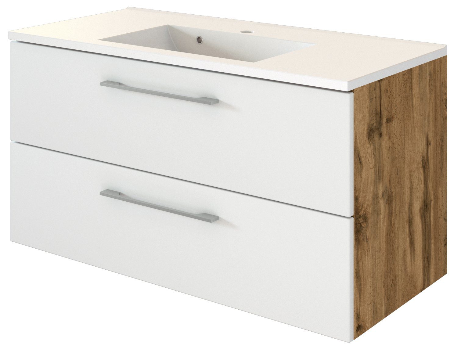 HELD MÖBEL Waschtisch-Set Waschtisch Livorno 100 cm Wotaneiche/matt weiß