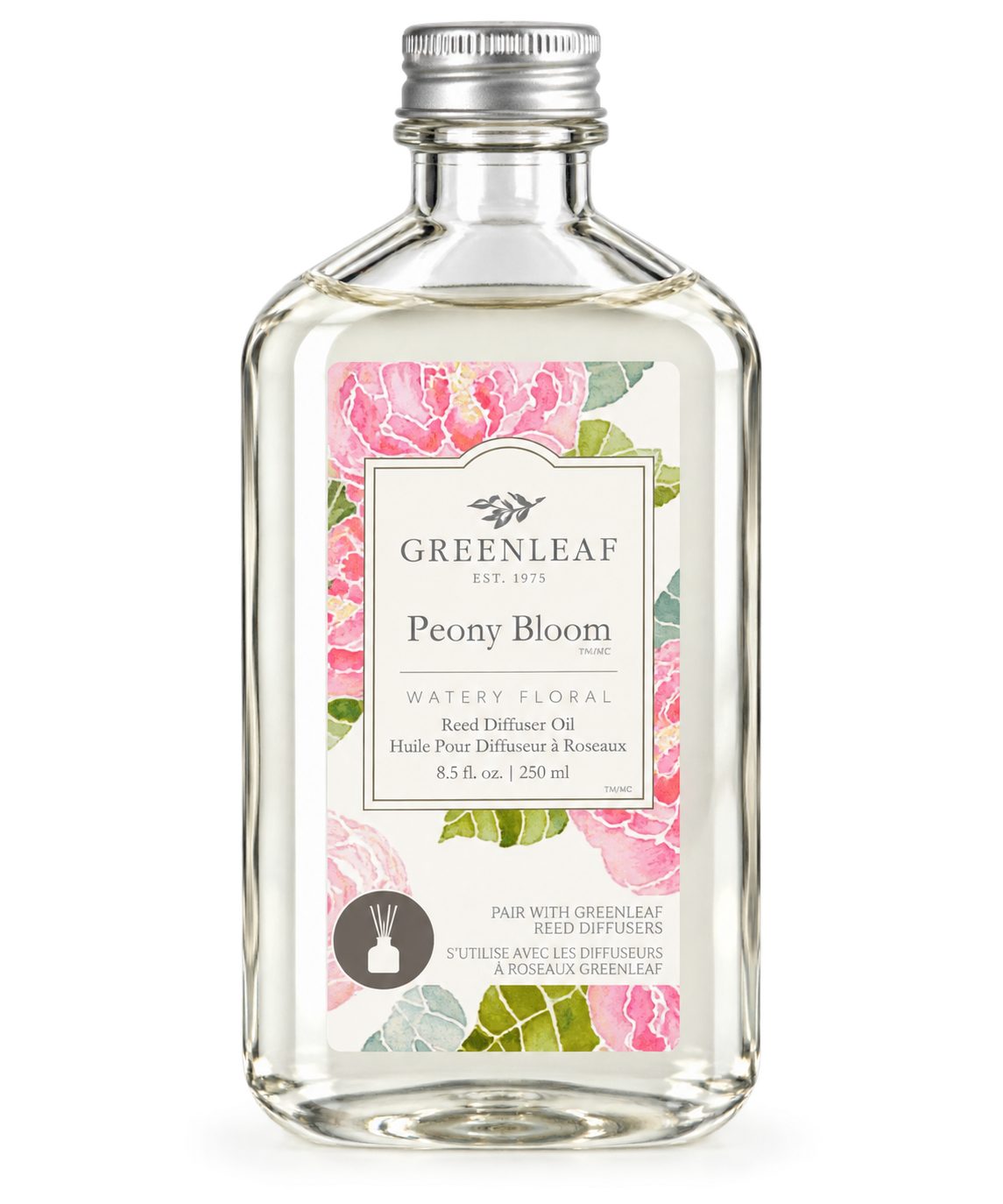 Greenleaf Raumduft Peony Bloom 250 ml (1-St), Reed Diffuser Oil Nachfüller mit Peddigrohr Stäbchen