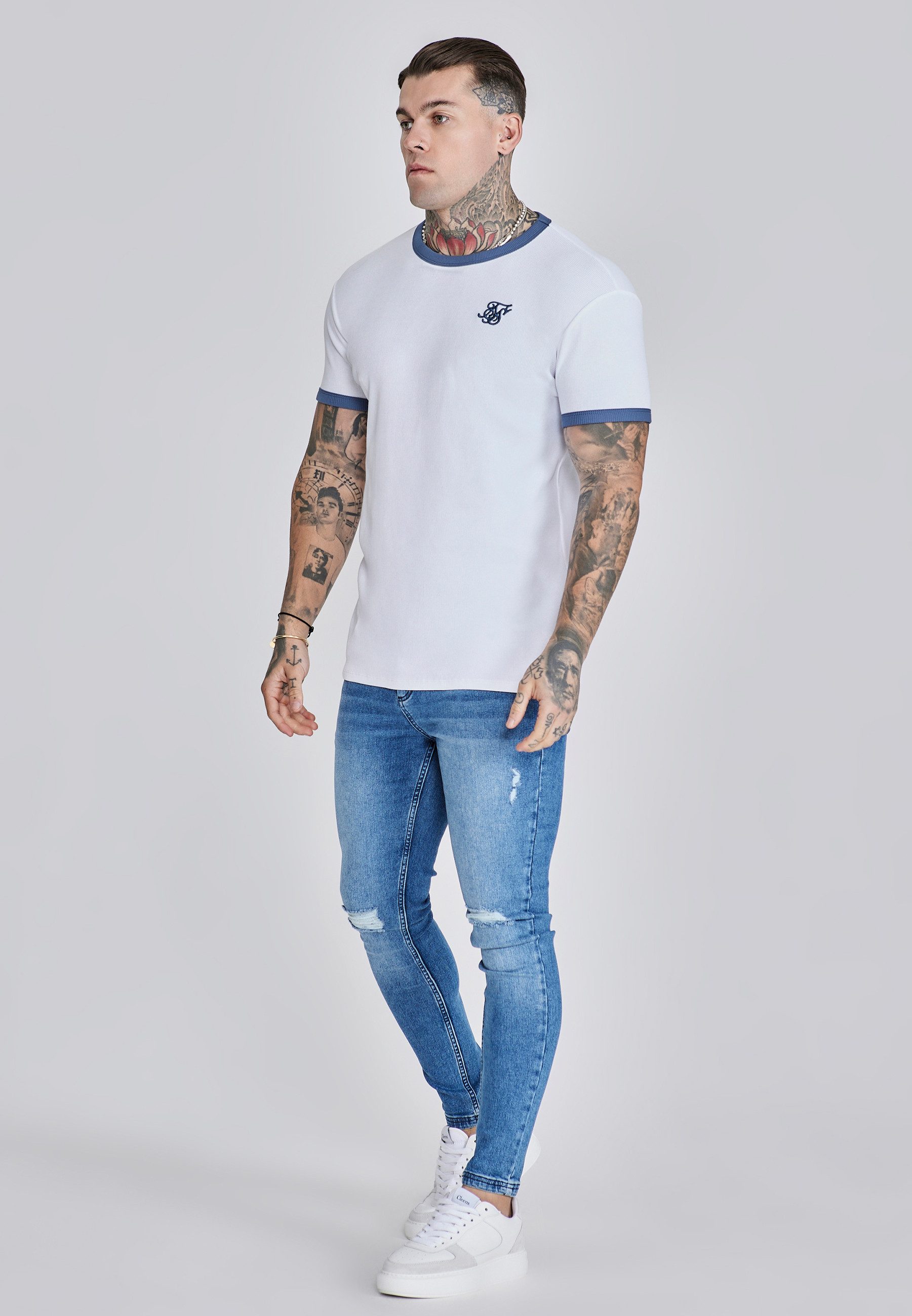 Siksilk T-Shirt SikSilk Herren Geripptes Ringer T-Shirt