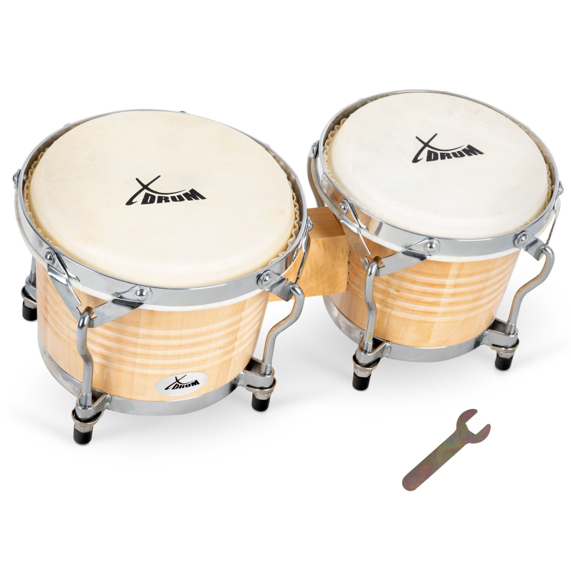 XDrum Bongo Pro - 6,5" Macho und 7,5" Hembra,Spar-Set, inkl. Ständer, mit stimmbaren Naturfellen - Holz: Birke