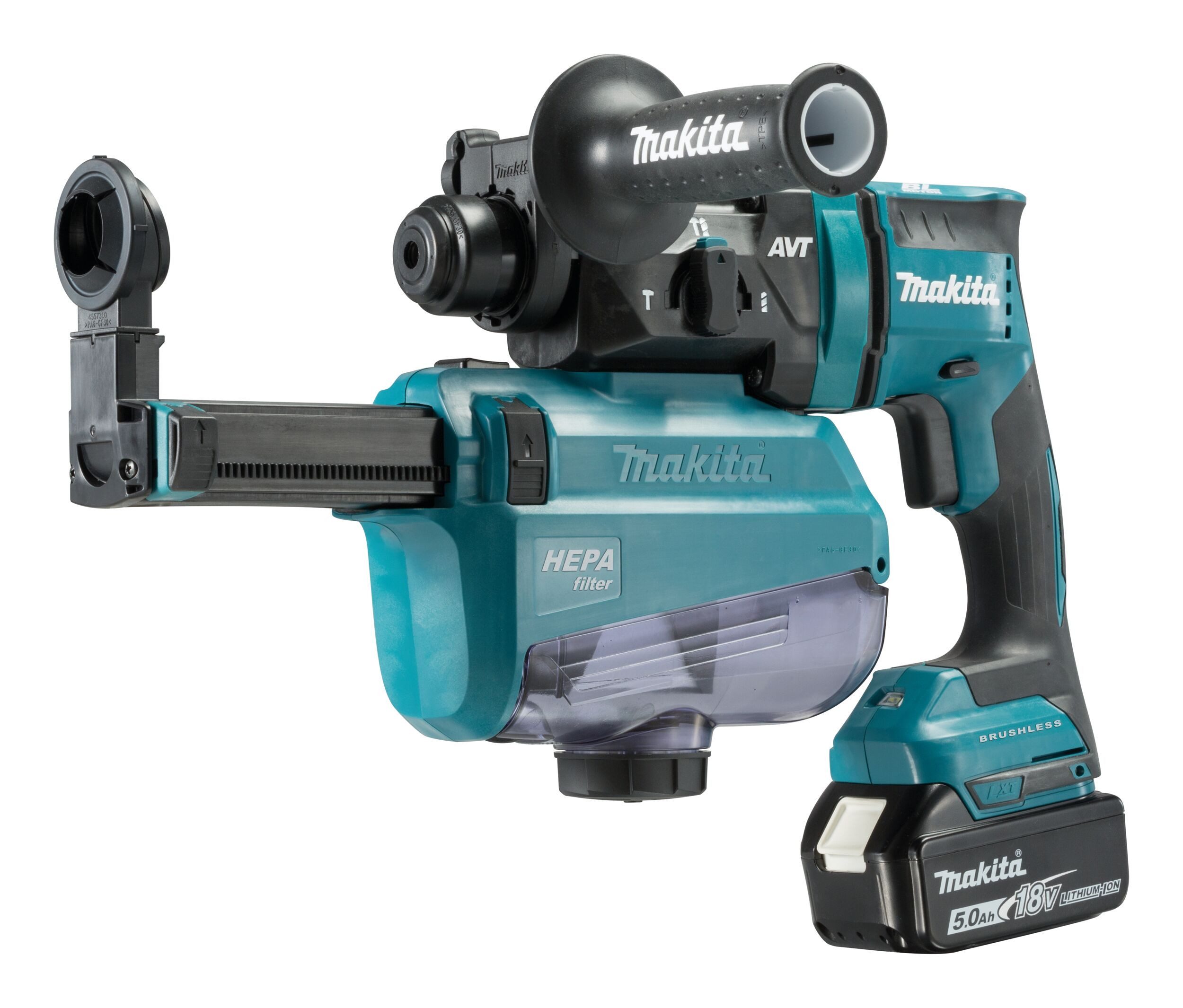 Makita Akku-Kombibohrhammer, 18 V, max. 1350 U/min, Kombihammer 18V, DHR182RTWJ, 18 mm, SDS-PLUS, 2 x 5 Ah Li-Ion in