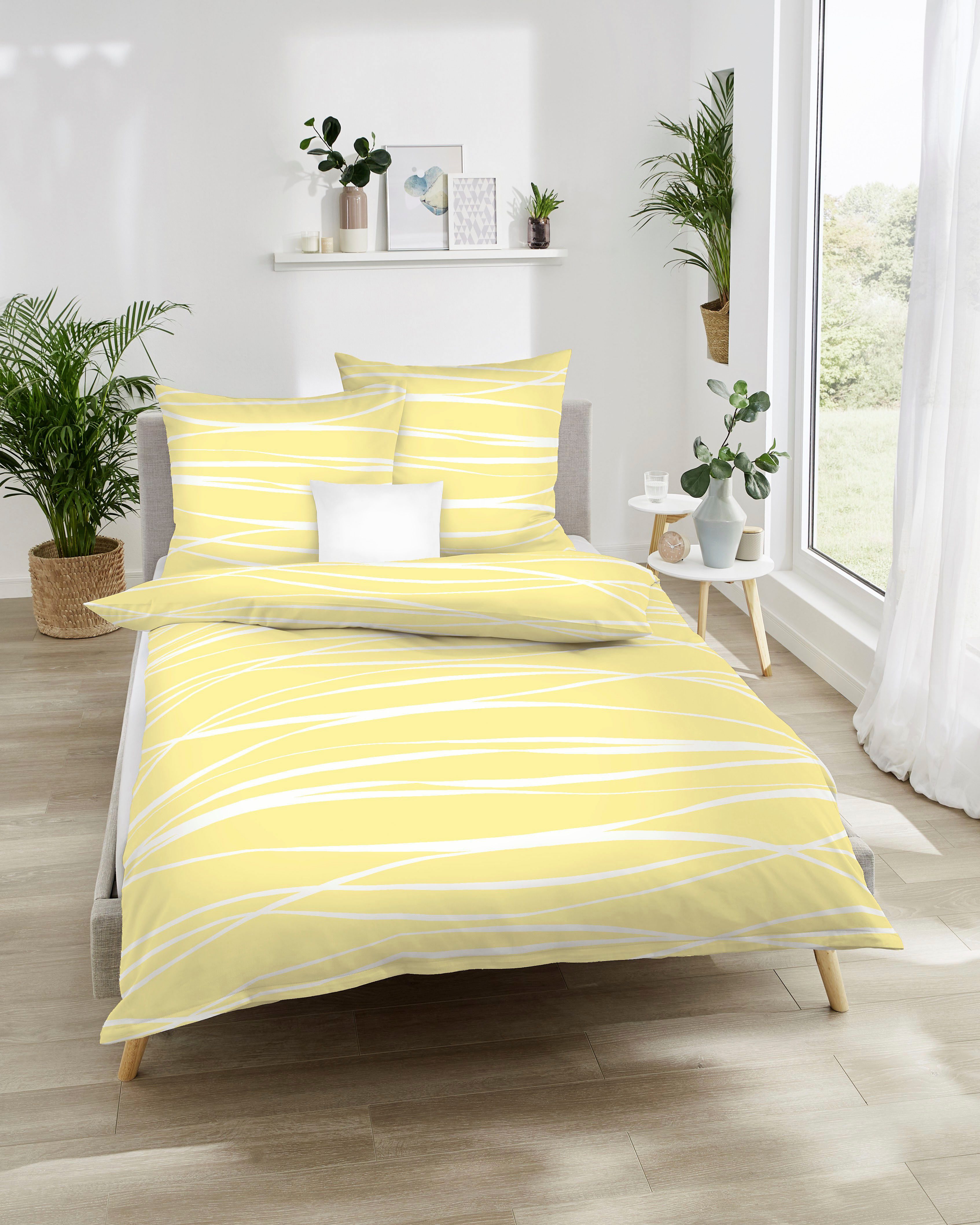 Kaeppel Wendebettwäsche Motion, Mako-Satin, 3 teilig, Mit feinen Wellenlinien