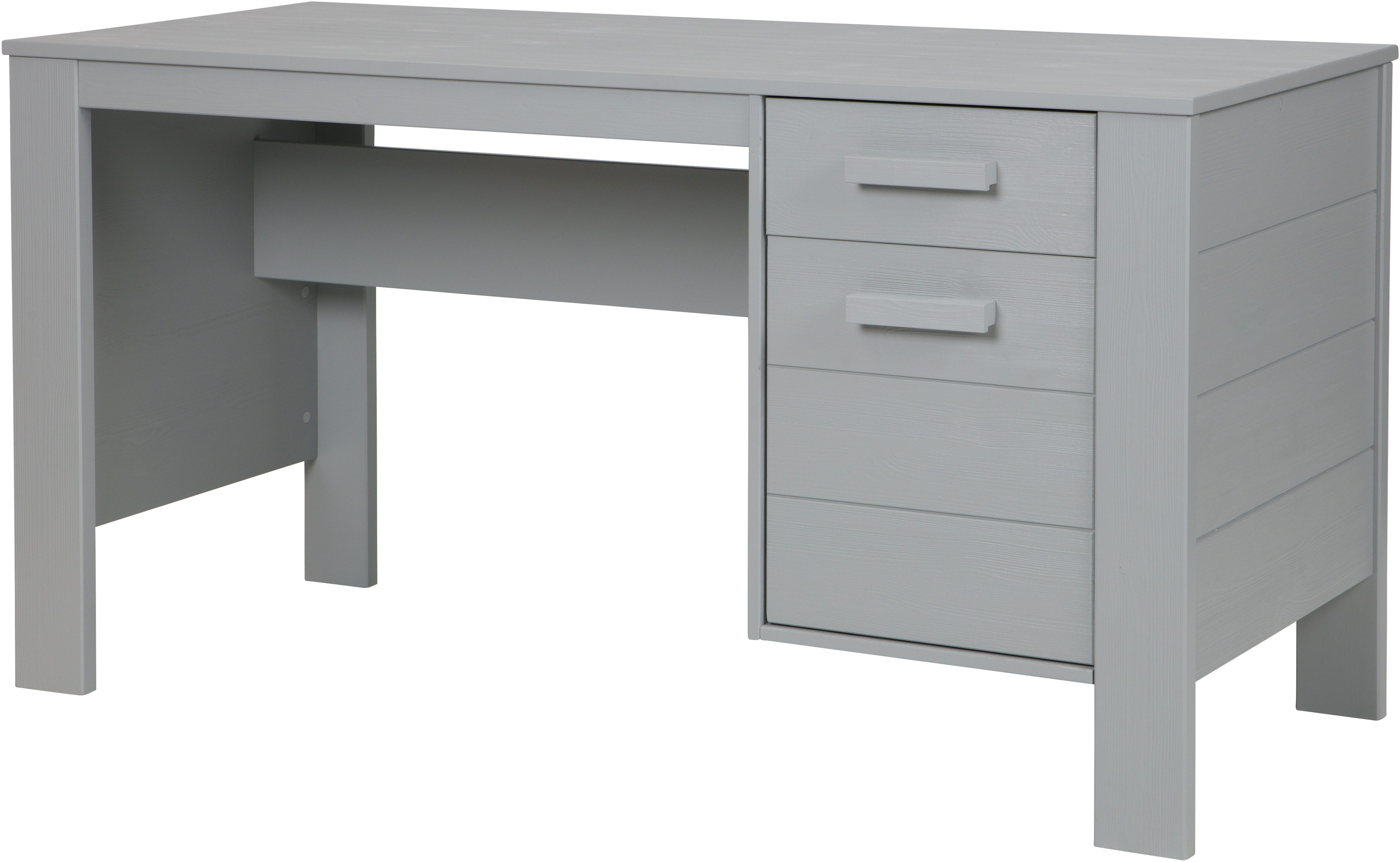 WOOOD Schreibtisch Julius FSC®-Kiefernholz, gebürstet, mit zwei Schubladen 141x59x74 cm, Gebürstete Oberfläche, sichtbare Maserung, wasserbasiert lackiert