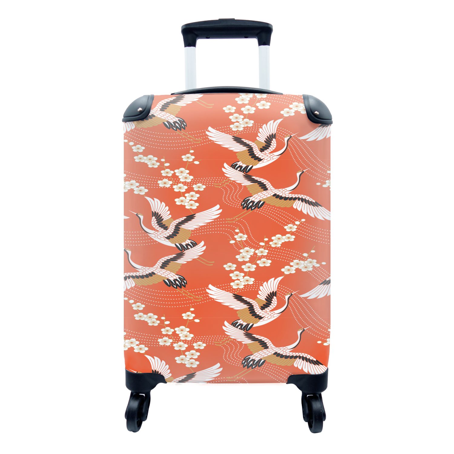 MuchoWow Handgepäckkoffer Kranich - Sakura - Muster - Japanisch, 4 Rollen, Reisetasche mit rollen, Handgepäck für Ferien, Trolley, Reisekoffer
