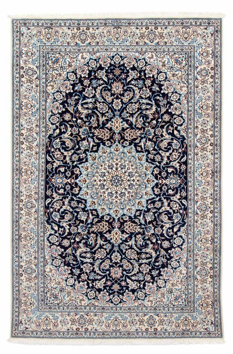 Wollteppich Nain 9la Medaillon 6 mm, cm, x Höhe: Unikat 291 Blu mit 200 scuro rechteckig, morgenland, Zertifikat