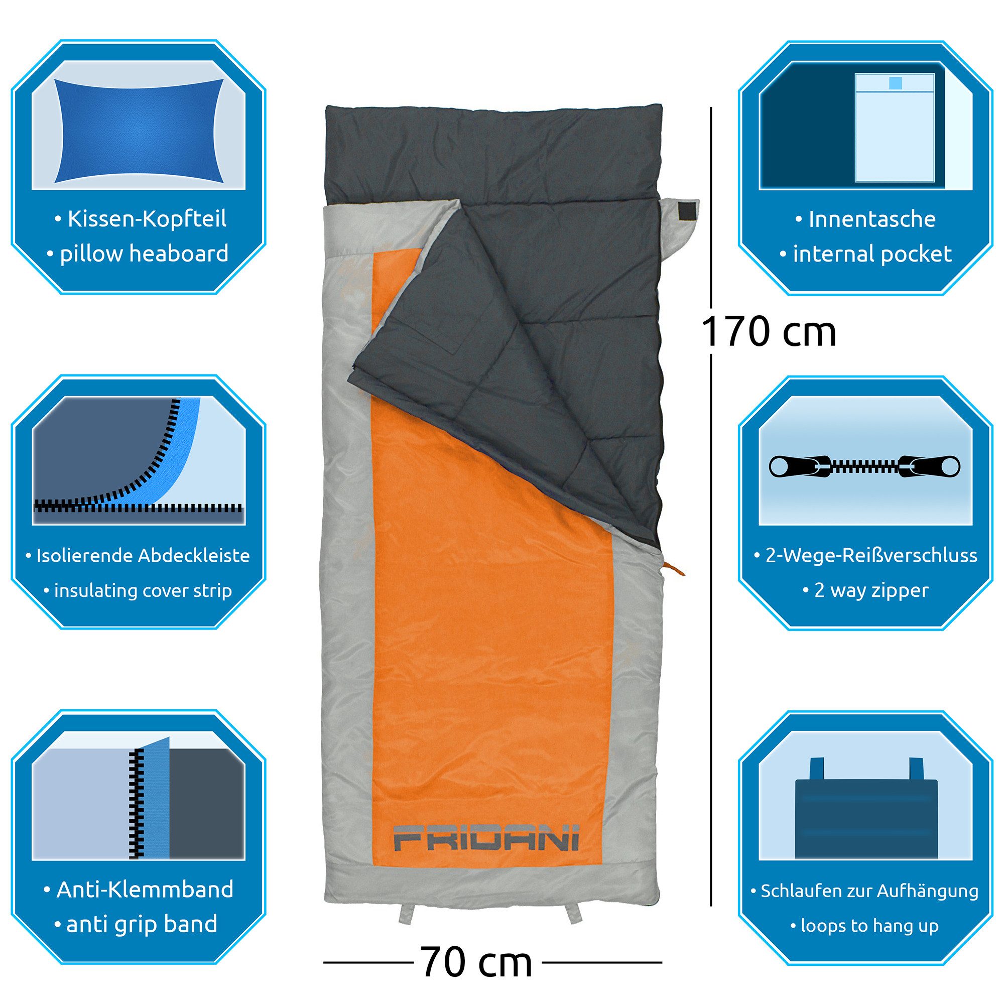FRIDANI Deckenschlafsack Kinderschlafsack QO 170x70 Deckenschlafsack Orange warm waschbar