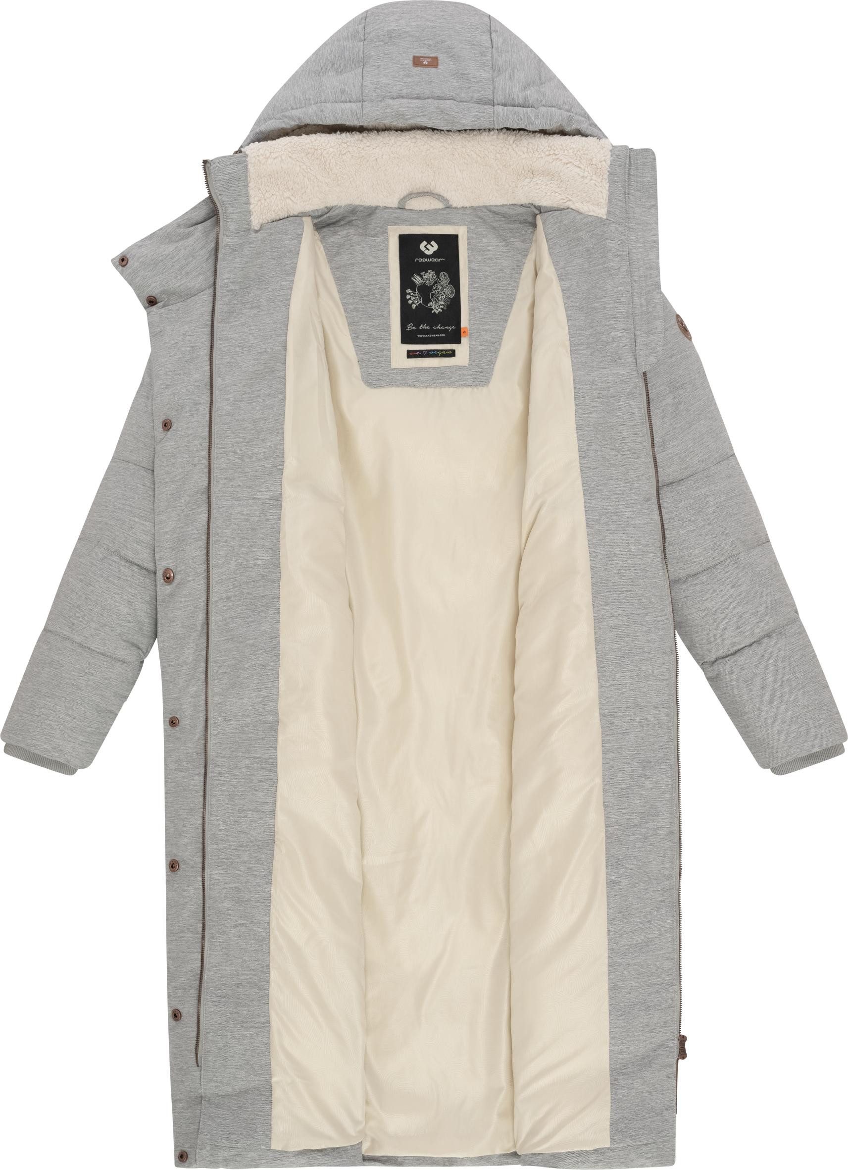 Ragwear Wintermantel Pavla Long extralanger Winterparka mit Teddyfutter und Kapuze