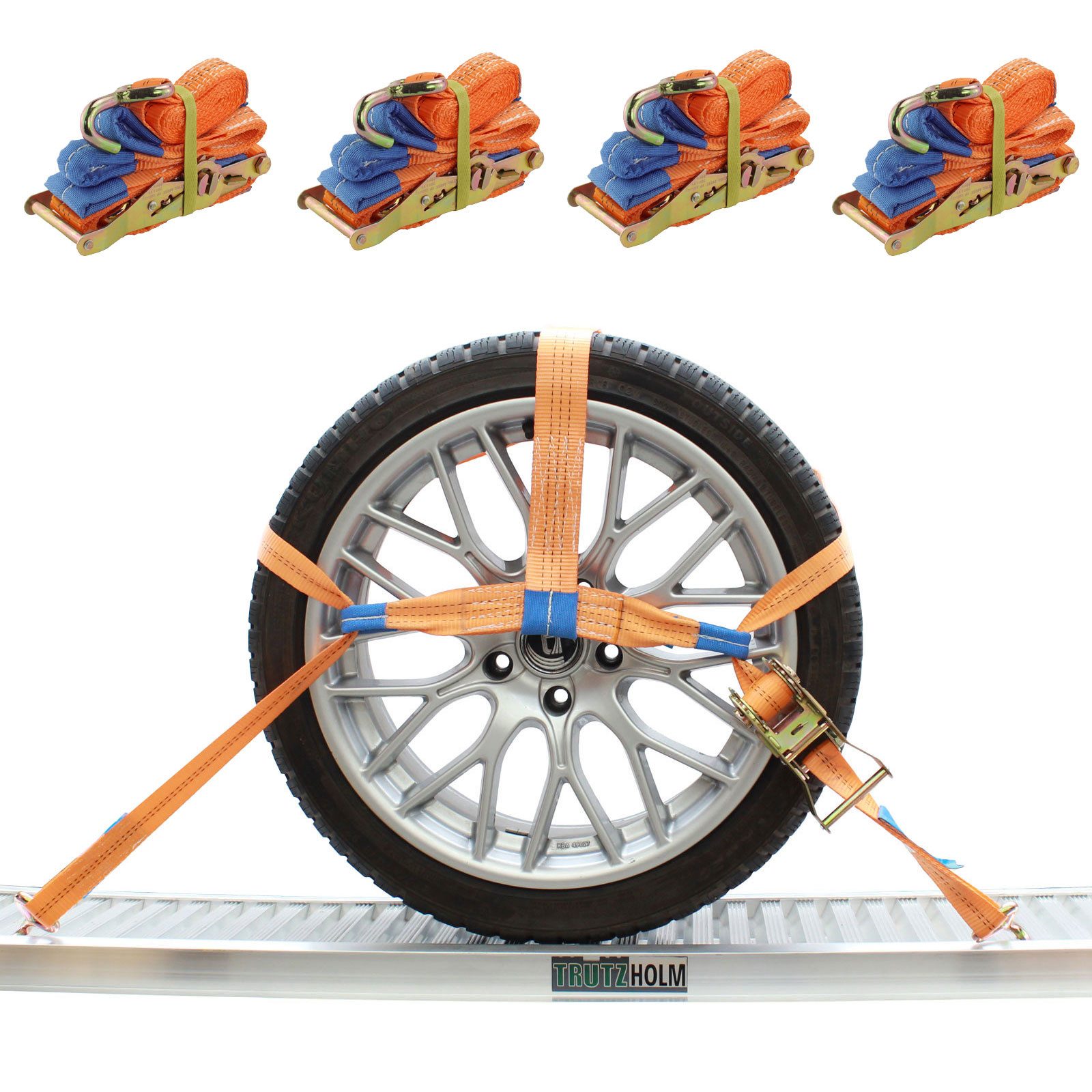 TRUTZHOLM Spanngurt 4xAutotransport Zurrgurt Radsicherung PKW KFZ Trailer Verzurrsystem (Set)