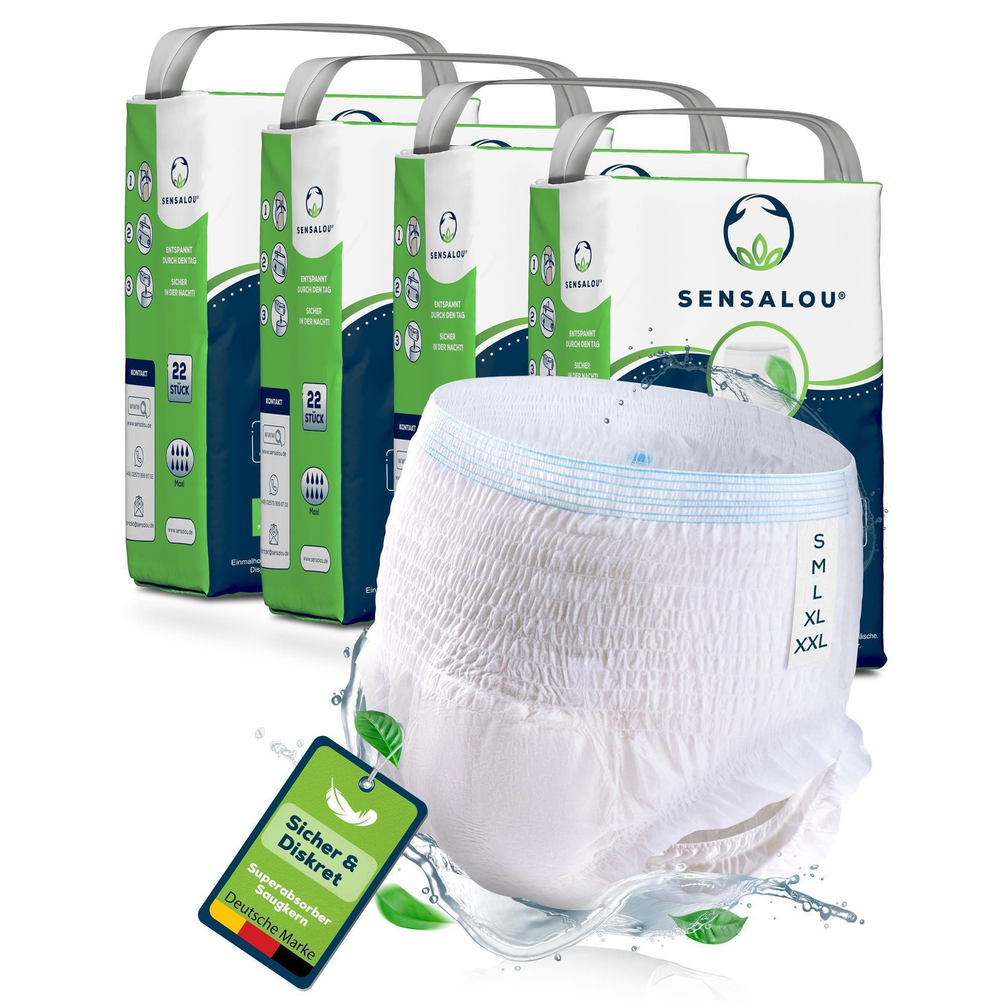 Sensalou Inkontinenz-Pants Windeln für Erwachsene - Maximale Saugstärke Windelhosen Slip, Maxi - für sehr starke Blasenschwäche, S Gr., 88-St., Saugstark, auslaufsicher für Damen und Herren - Hüftumfang 70 - 110 cm