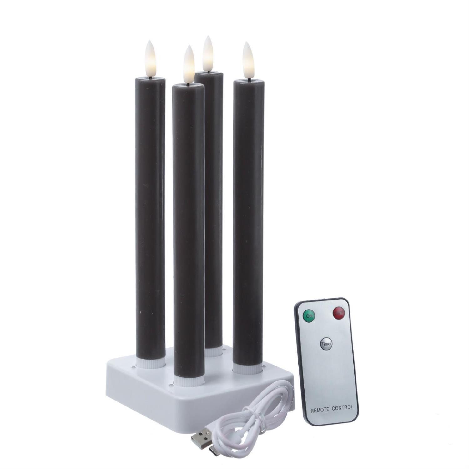 LED-Kerze LED Stabkerzen LISA Tafelkerzen Dinnerkerzen wiederaufladbar grau 4St.
