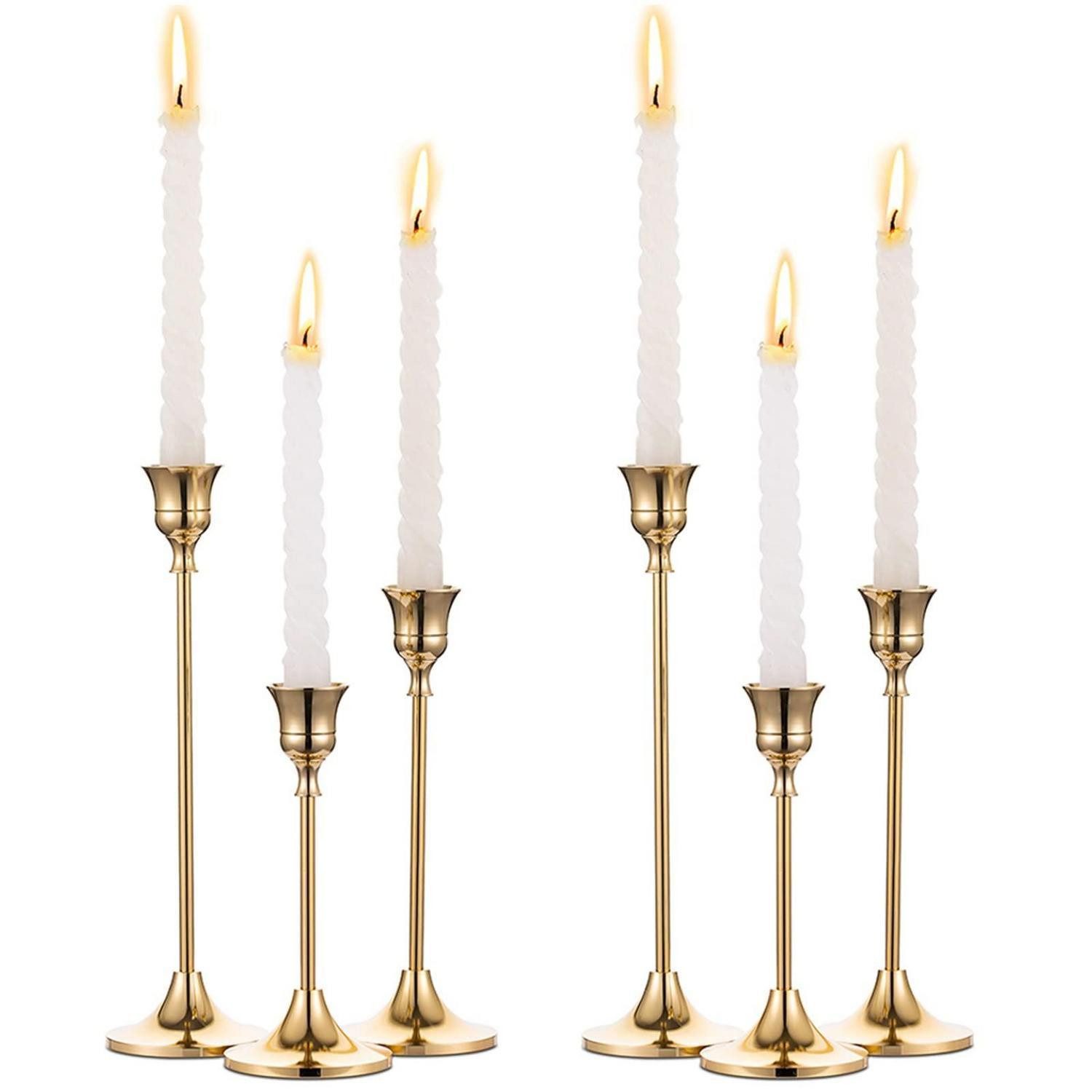 LuxusKollektion Kerzenständer Kerzenständer Gold Messing 6er Set Höhe 16-24cm