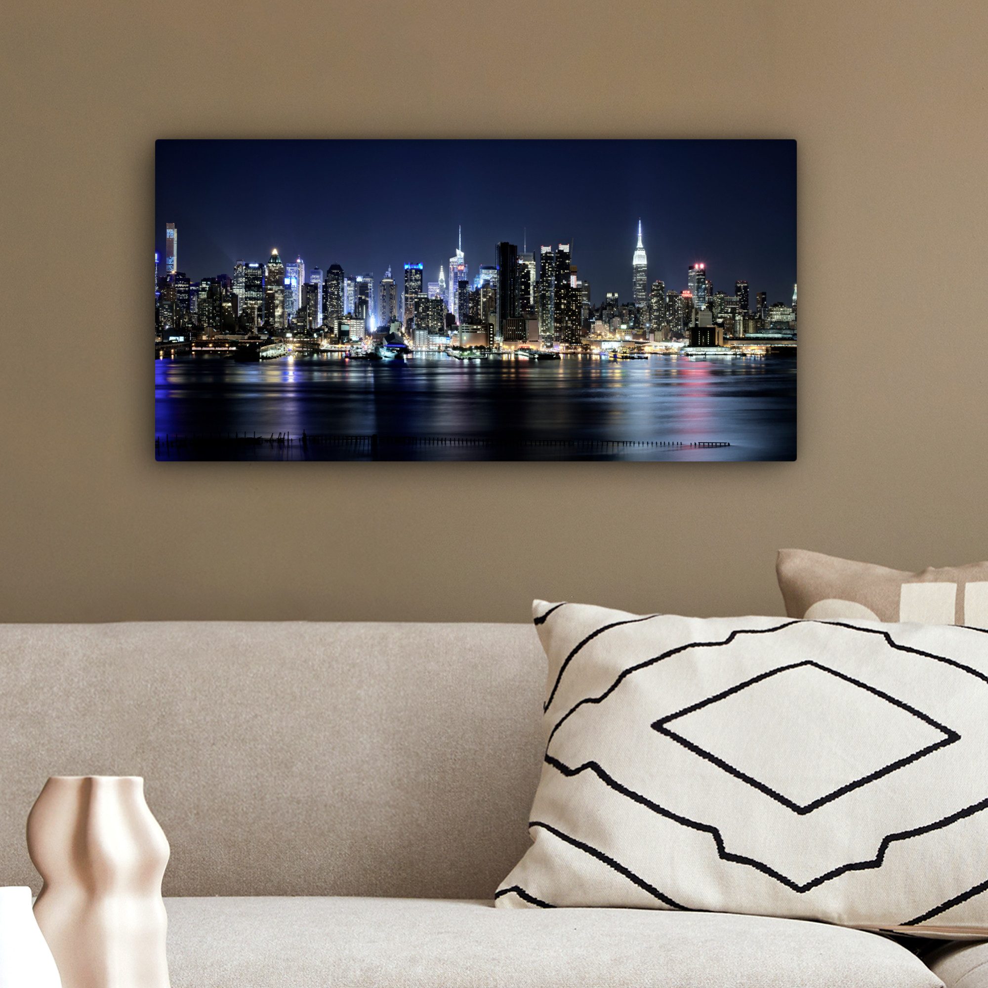 OneMillionCanvasses® Leinwandbild Panorama New York - Licht - Skyline, Fotodruck (1 St), Wandbild, Deko Schlafzimmer Wohnzimmer Flur 40x20 cm – Bild 4 von 5