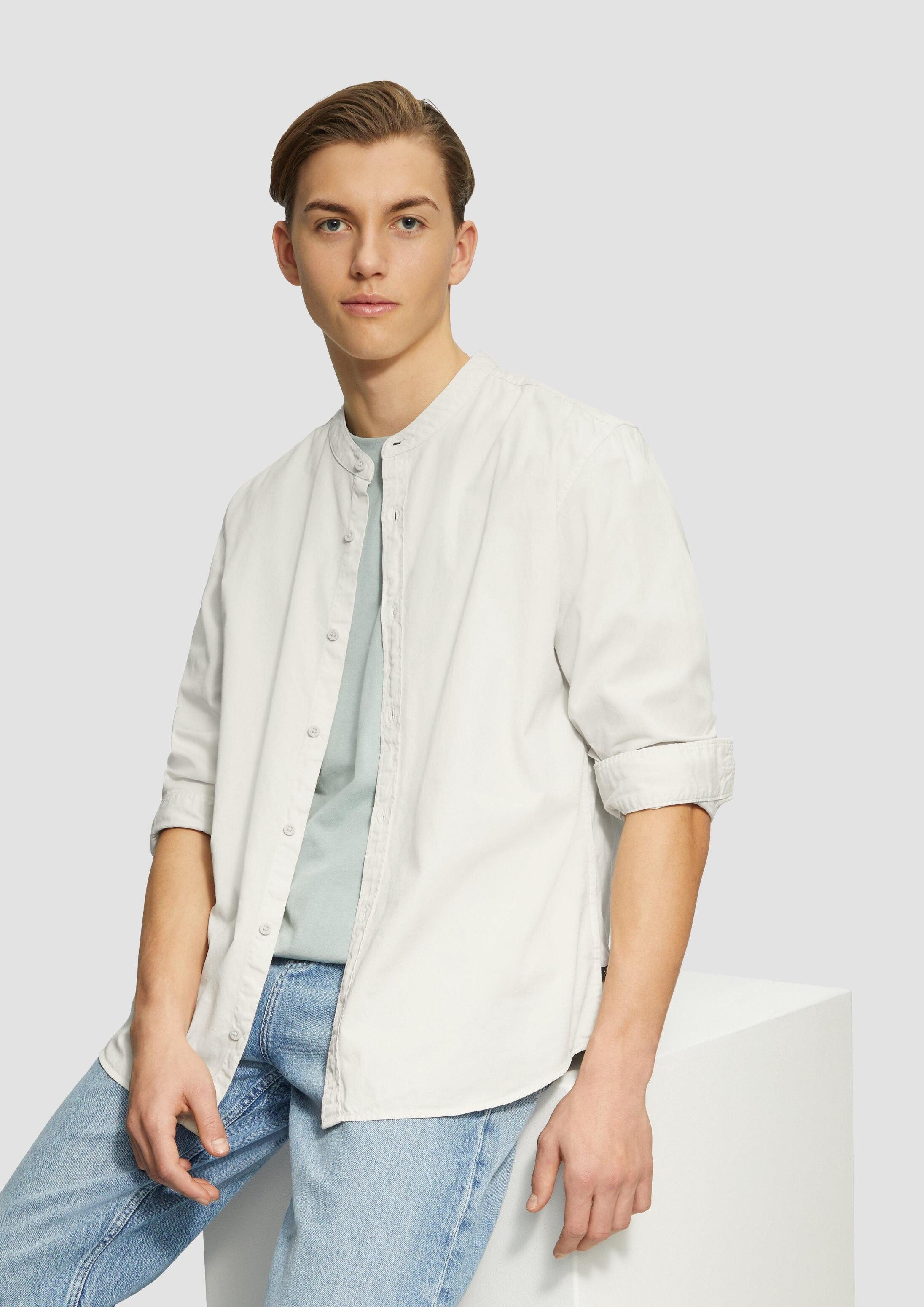 QS Langarmhemd Hemd Regular Fit: Gewaschenes Hemd mit Stickerei