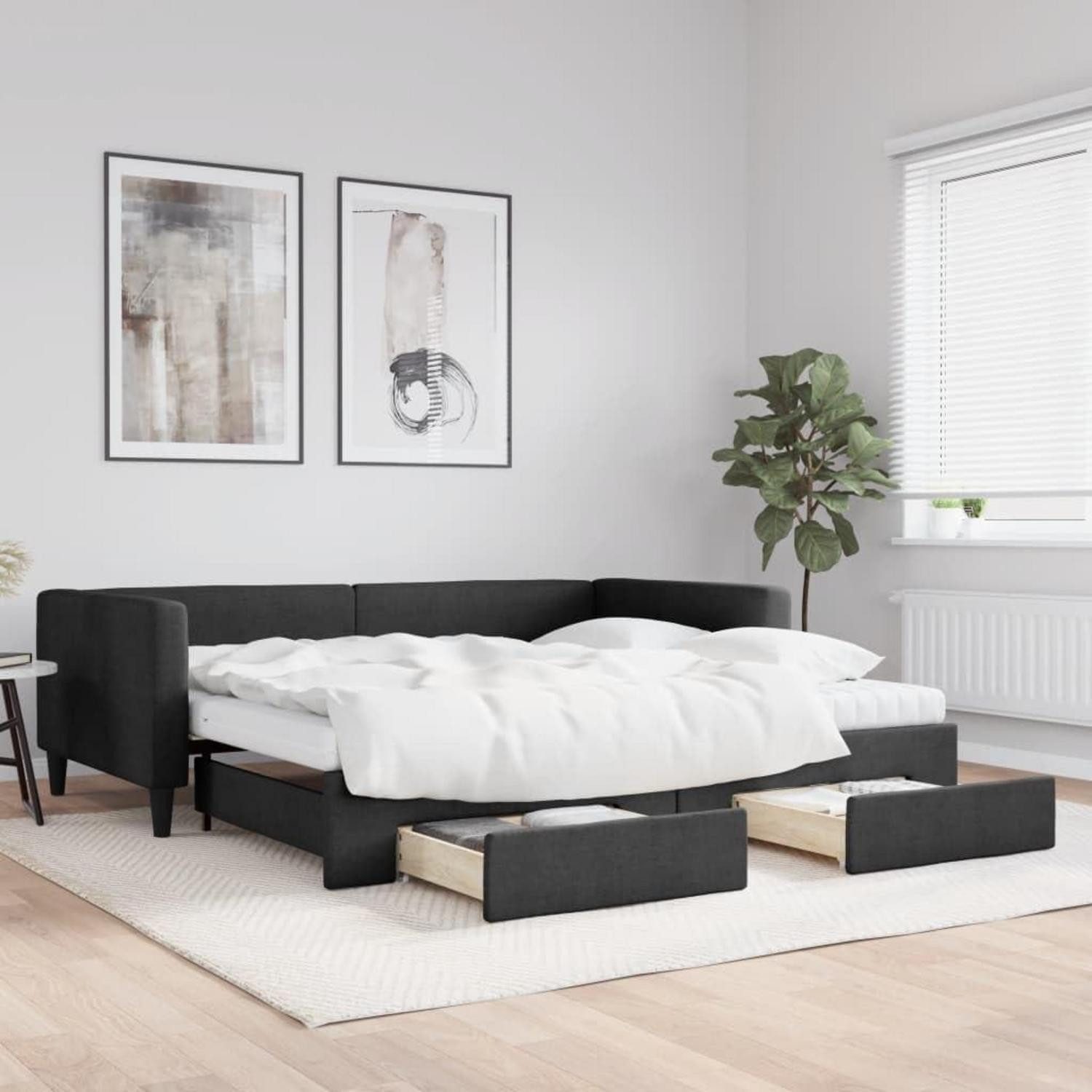 LuxusKollektion Schlafsofa Tagesbett 100 x 200 mit Bettkasten & Schublade & Matratze Schwarz
