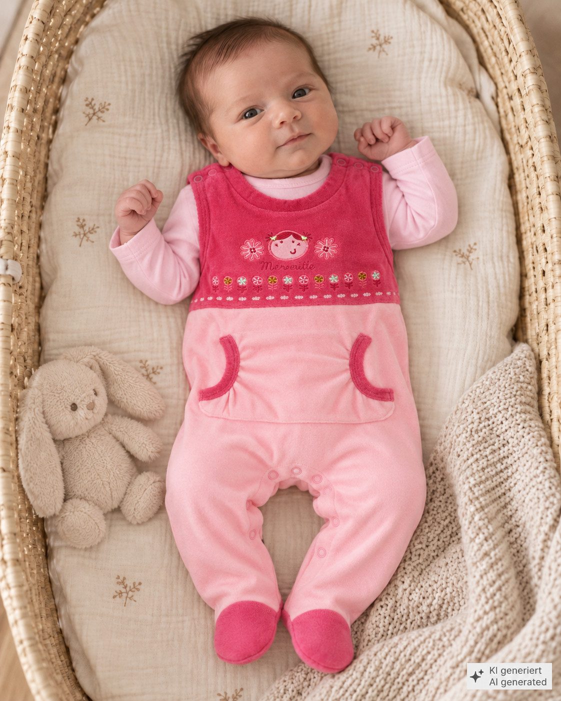 La Bortini Strampler Stramplerhose und Langarmshirt in Rosa aus Velours und Baumwolle, 56 62 68 74 80