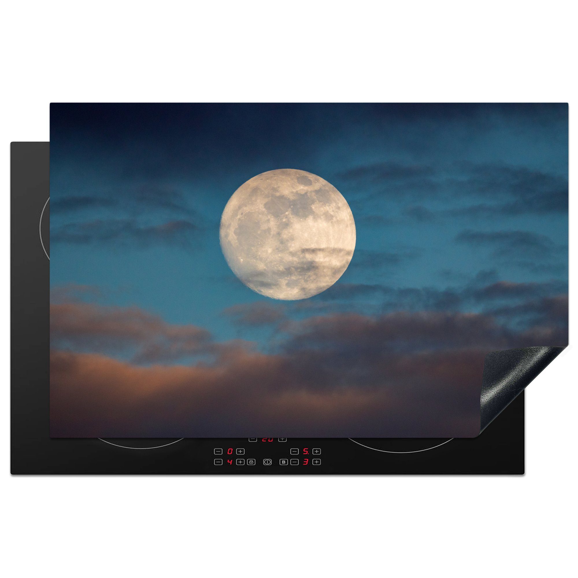 MuchoWow Herdblende-/Abdeckplatte Mond - Wolken - Nacht, Vinyl, (1 tlg), 81x52 cm, Induktionskochfeld Schutz für die küche, Ceranfeldabdeckung