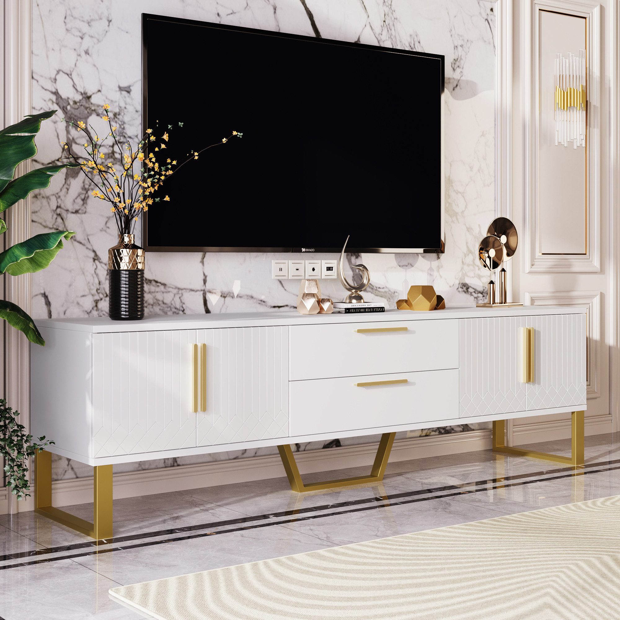 Furnishings Home TV-Schrank Hochglanz Lowboard TV-Konsolentisch Breite 170 cm (170x40x53.5 cm) perfekte Kombination aus Eleganz, Luxus und Funktionalität