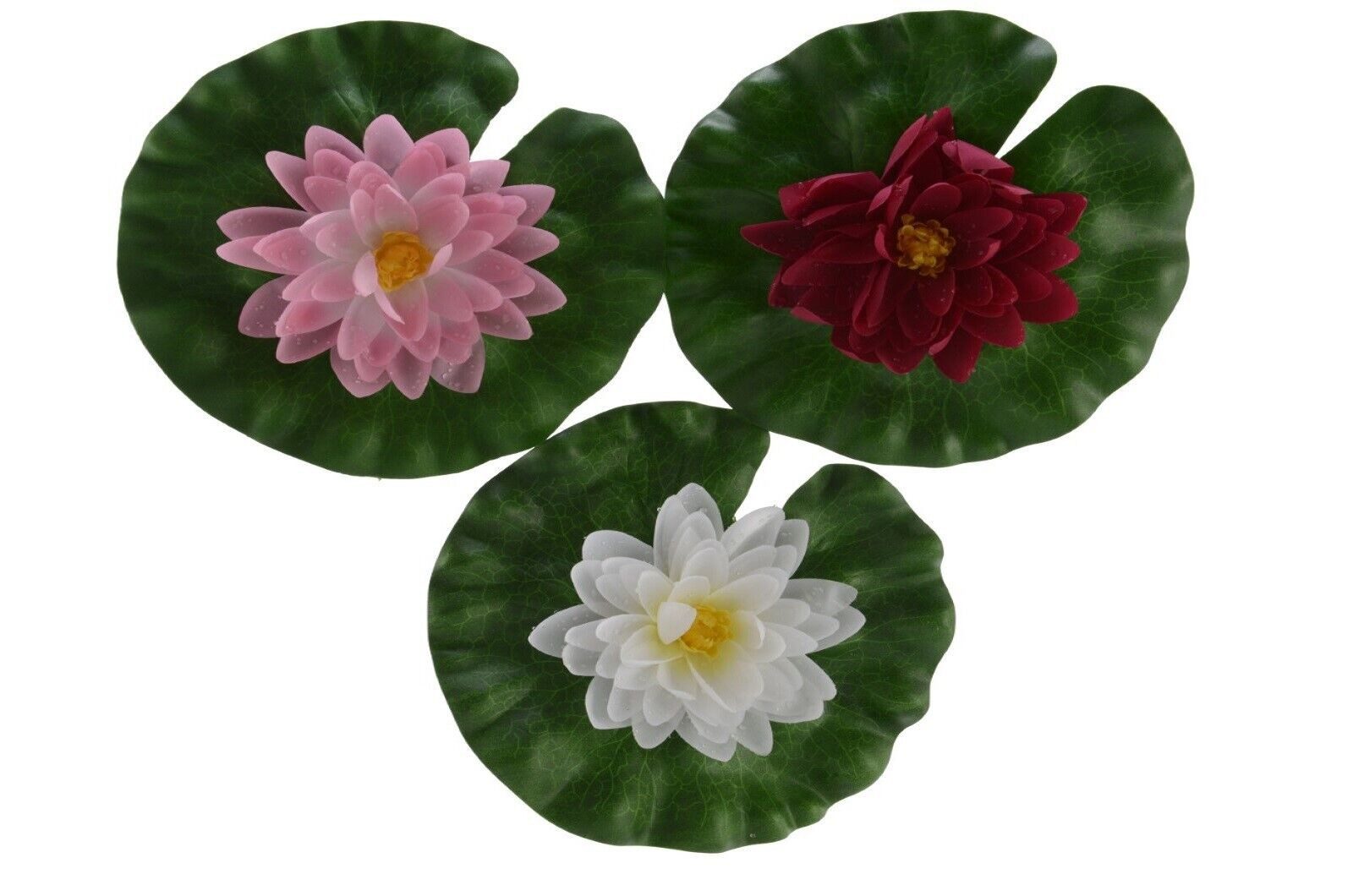 Kunstpflanze Lotusblüten weiß rosa rot schwimmende Blätter Deko Ø 14 cm 3er Set, Kaemingk