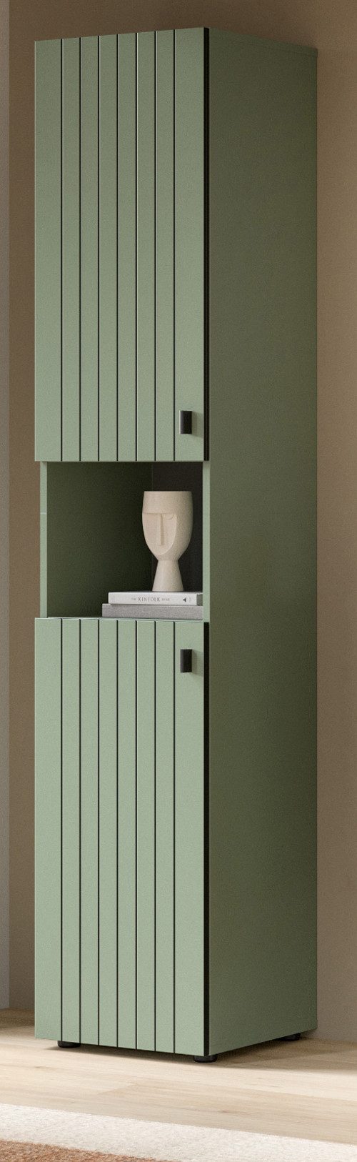 Inn.Furn Schuhschrank Loreno (Hochschrank in Grün mit schwarzen Rillen, 2-türig, 40 x 192 cm) bis zu 6 Fächer