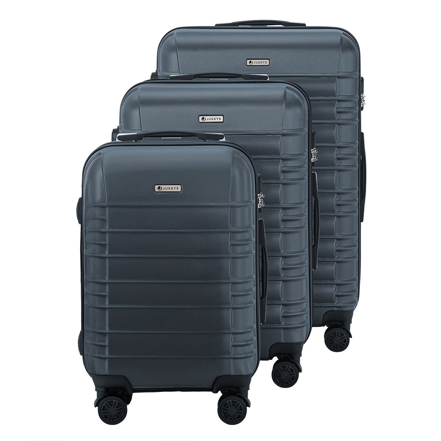 Juskys Trolleyset Rom, 4 Rollen, (3 tlg., 3-teilig), 3 Koffer, 360° Rollen, robuste Hartschale, mit Zahlenschloss