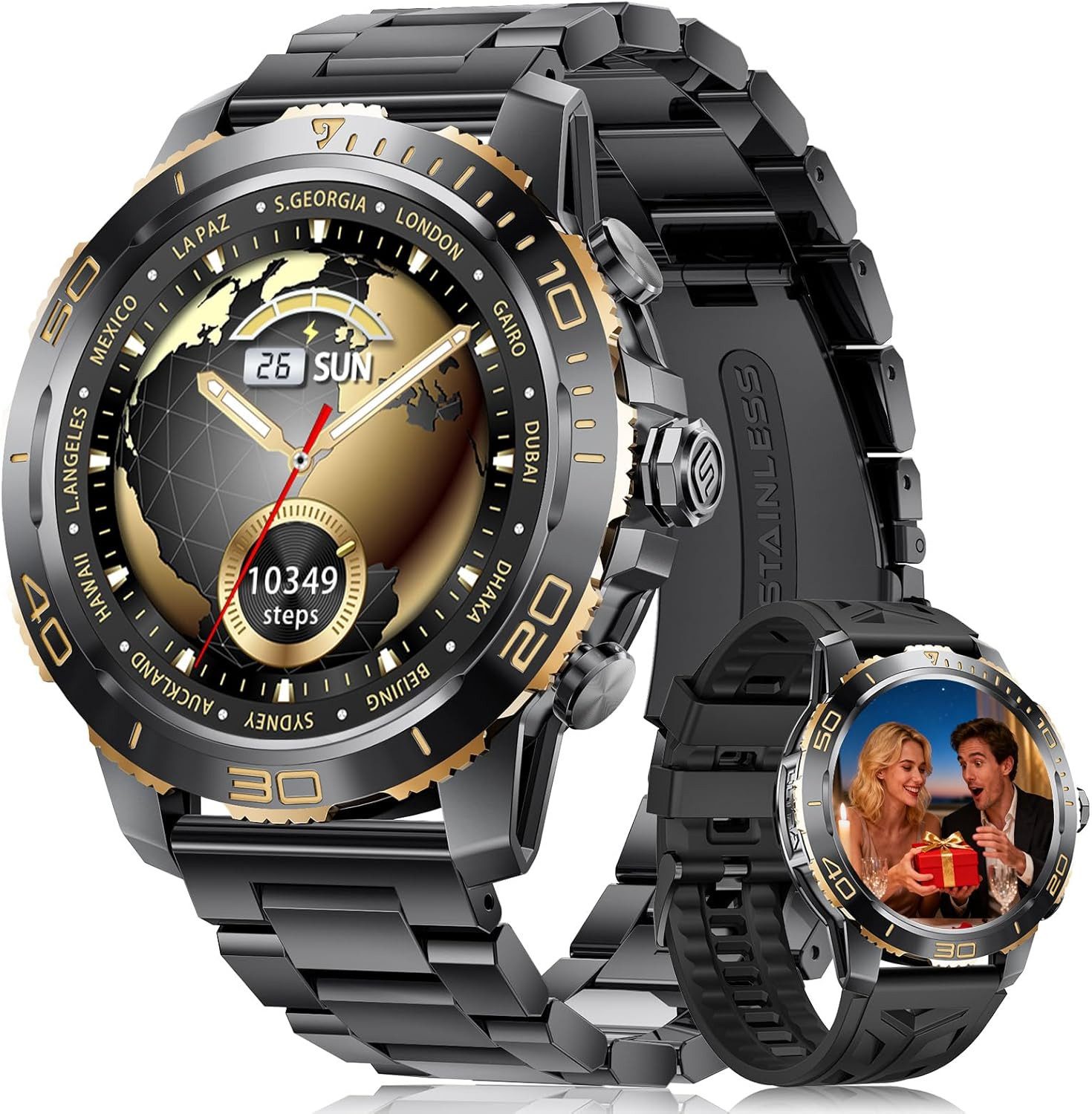 Lige Herren"s Elegante Telefonuhr mit AMOLED Display und Langzeitakku Smartwatch (3,6 cm/1,43 Zoll, Android/iOS), Luxus Zeitmesser Anruffunktion SpO2 Messung IP68