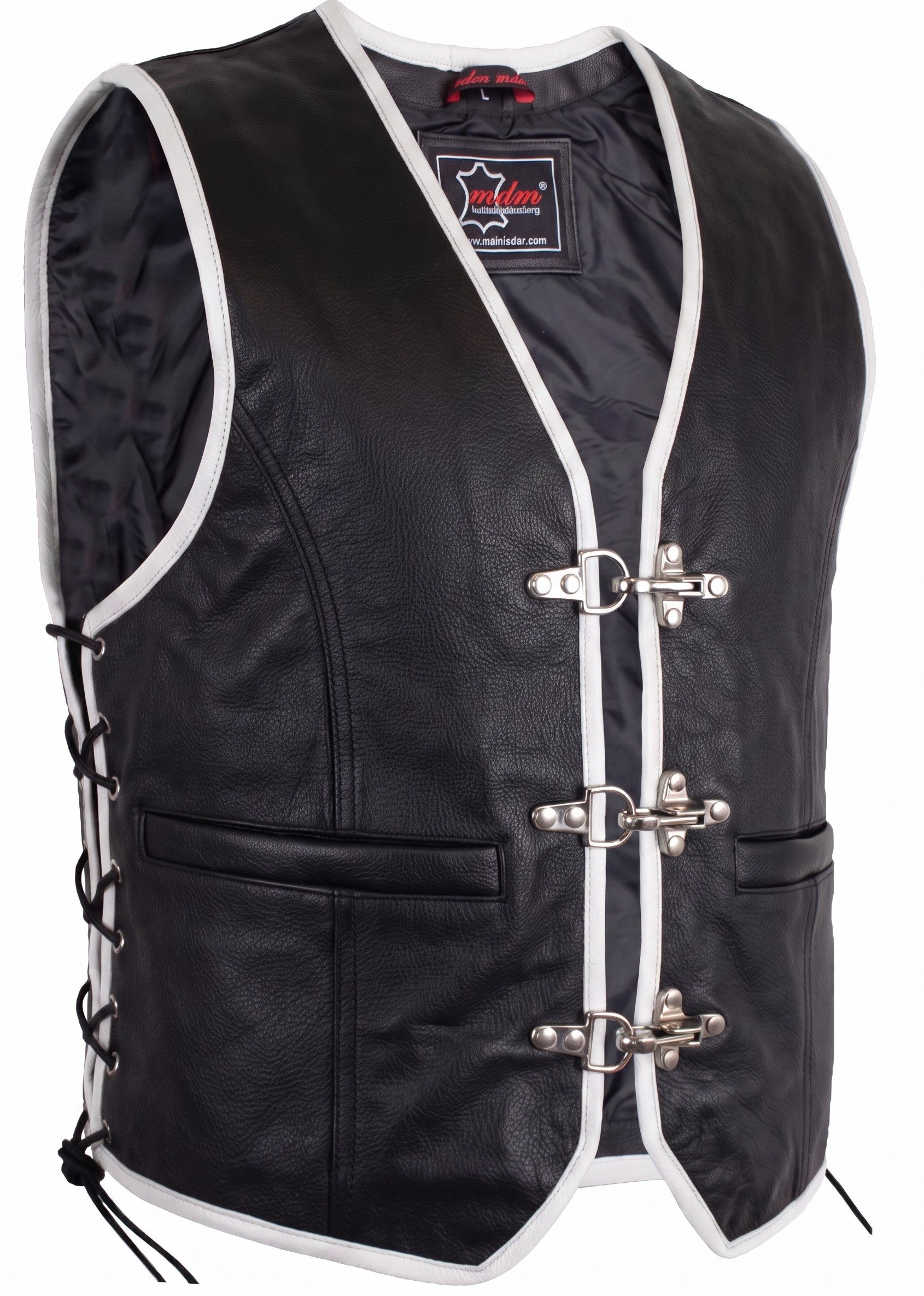 MDM Motorradweste Herren Biker Leder Kutte Motorrad Club Weste, farbige Umrandung (Einzelartikel, Motorrad Lederweste Herren, Club Kutte, Bikerweste Echtleder) Biker Leder Kutte, Motorrad Club Weste, Echtleder, Patch geeignet
