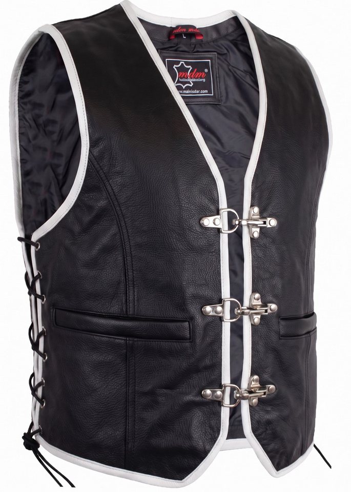 MDM Motorradweste Herren Biker Leder Kutte Motorrad Club Weste, farbige Umrandung (Einzelartikel, Motorrad Lederweste Herren, Club Kutte, Bikerweste Echtleder) Biker Leder Kutte, Motorrad Club Weste, Echtleder, Patch geeignet