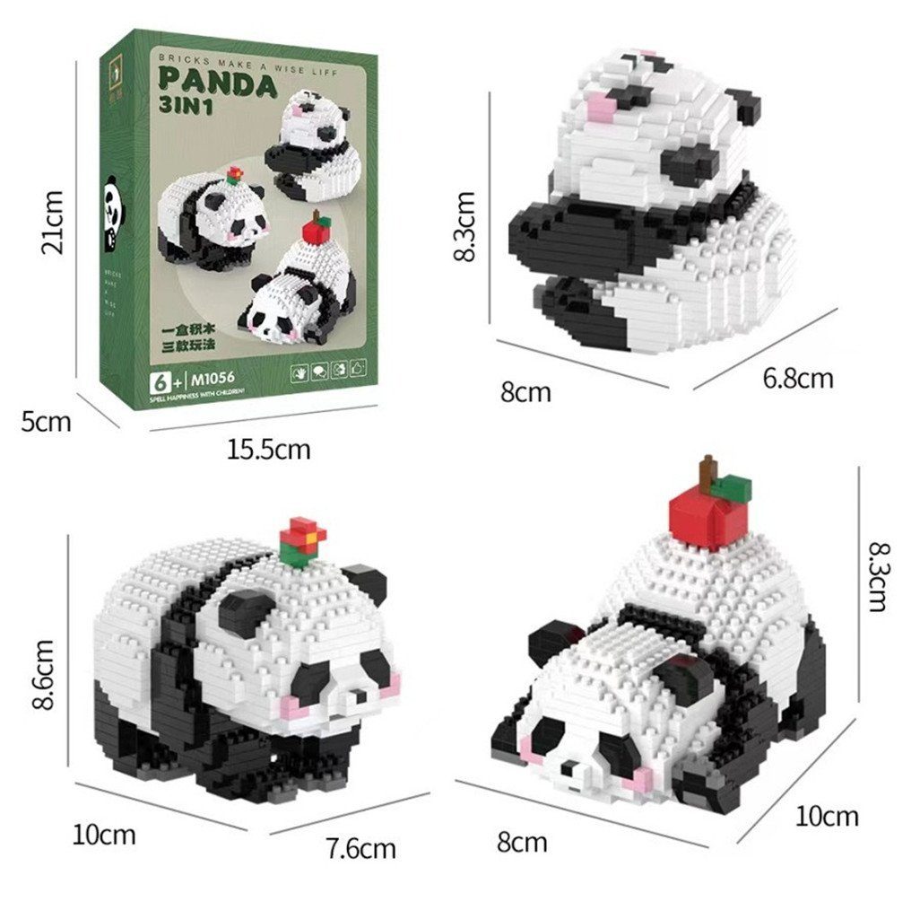 XDeer 3 in1 Panda Mini Bausteine,Panda Klemmbausteine Sets Spielbausteine, (940 St), Panda Bausteine,Kreativ-Bausteine,Konstruktionsspielzeug