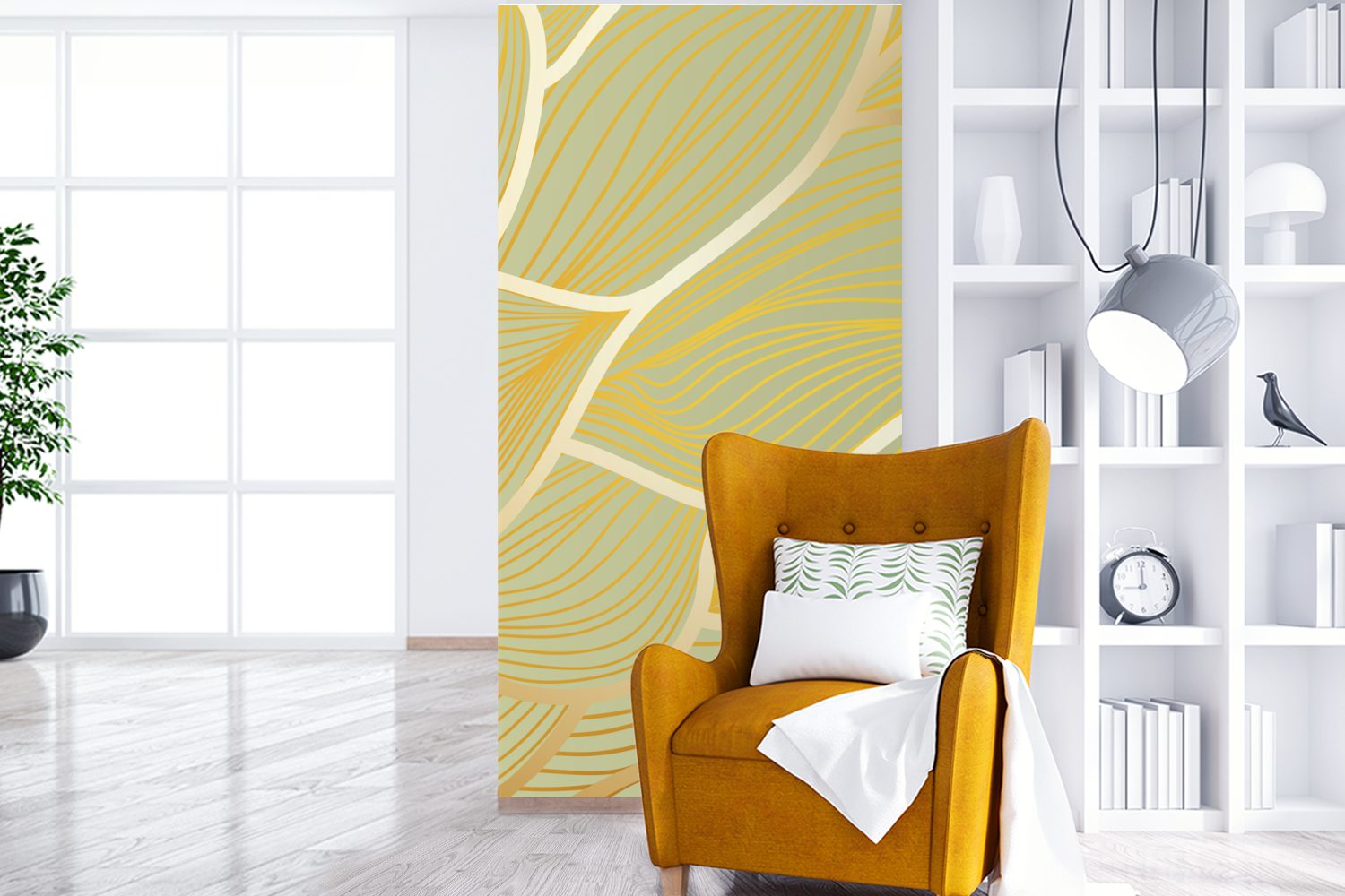 Küche, bedruckt, Goldene MuchoWow Hintergrund, Wellen Vliestapete für Fototapete Schlafzimmer grünem Fototapete (2 Matt, Wohnzimmer St), auf