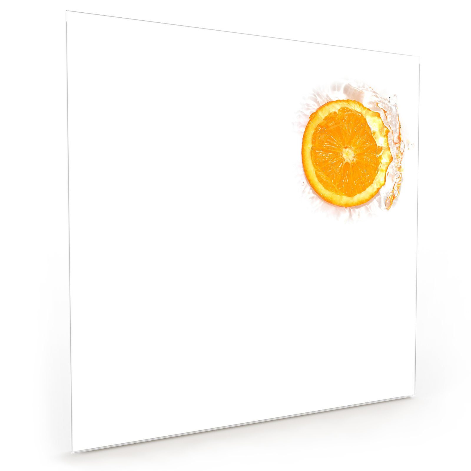 Primedeco Küchenrückwand Küchenrückwand Spritzschutz Glas mit Motiv Orange im Wasser