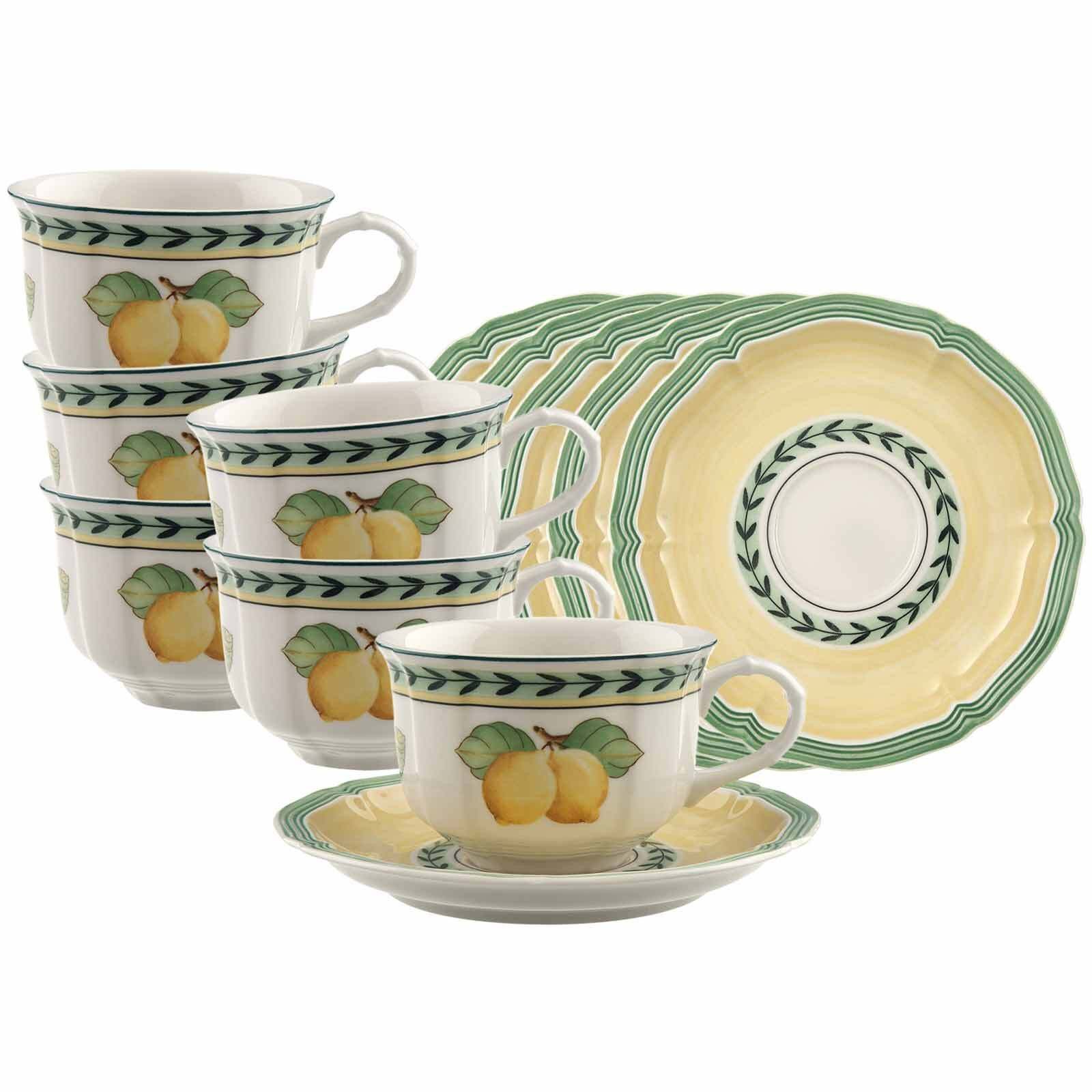 Villeroy & Boch Tasse French Garden Fleurence Teetassen mit Untertassen, 6-tlg., Porzellan