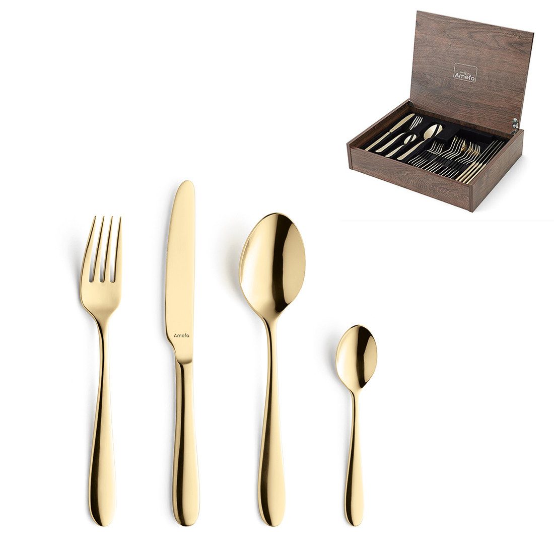 Amefa Besteck-Set OXFORD (24-tlg), 13/0 18/10, Edelstahl 18/10 mit goldfarbener PVD Veredelung