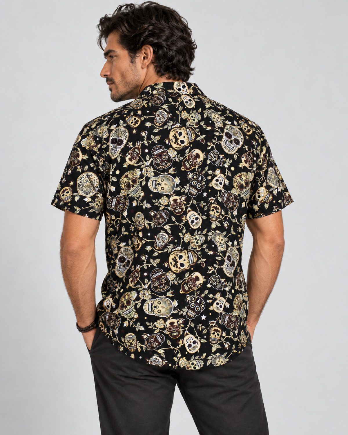 King Kameha Hawaiihemd "Skull" Funky Hawaii-Hemd Herren Kurzarm Front-Tasche Stylish – Bild 4 von 5