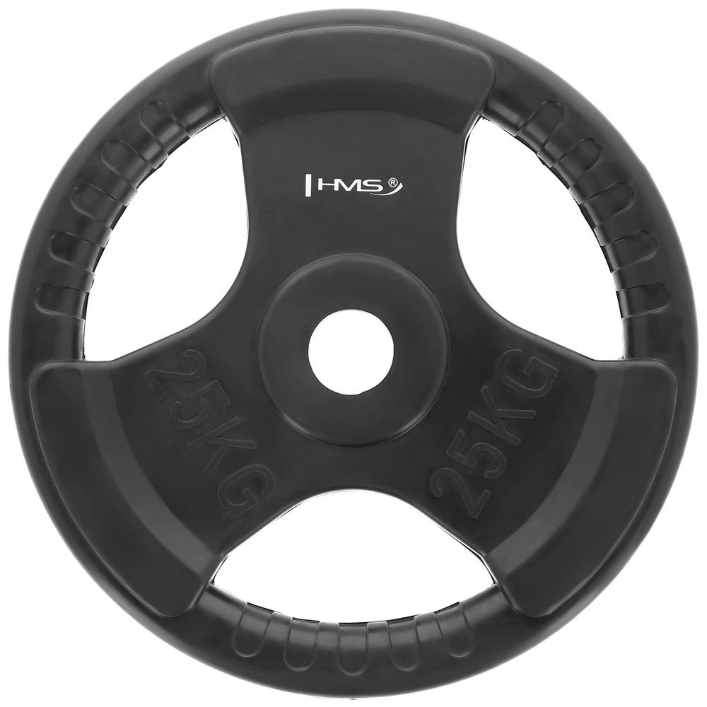 HMS Hantelscheibe Gewichtsscheibe Langhantelscheibe Krafttraining, 25.0 kg, (Spar-Set, 1-tlg., 43 x 6 cm gummiert), Griffmulden, gummiert, olympische Bohrung 51 mm