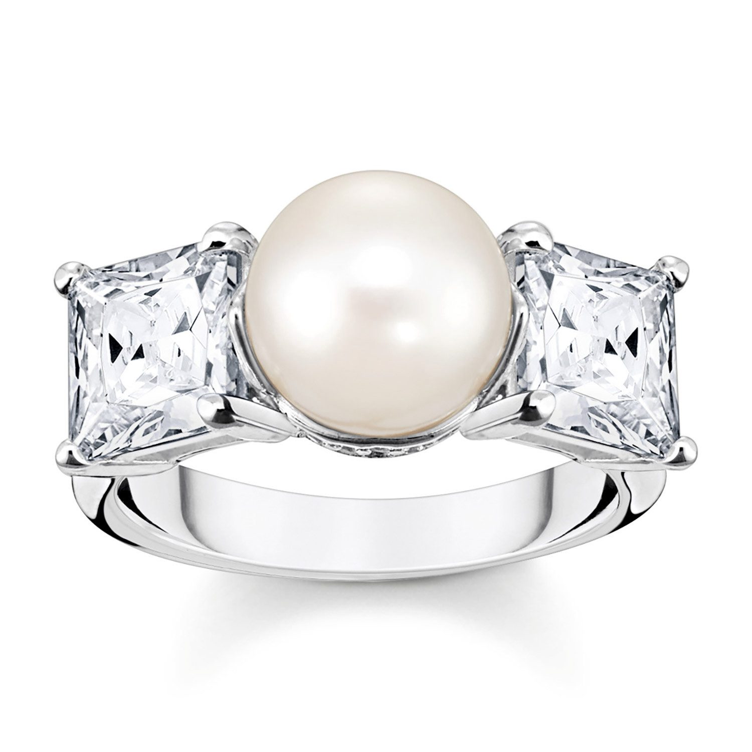 THOMAS SABO Silberring Perle und Weiße Steine Silber