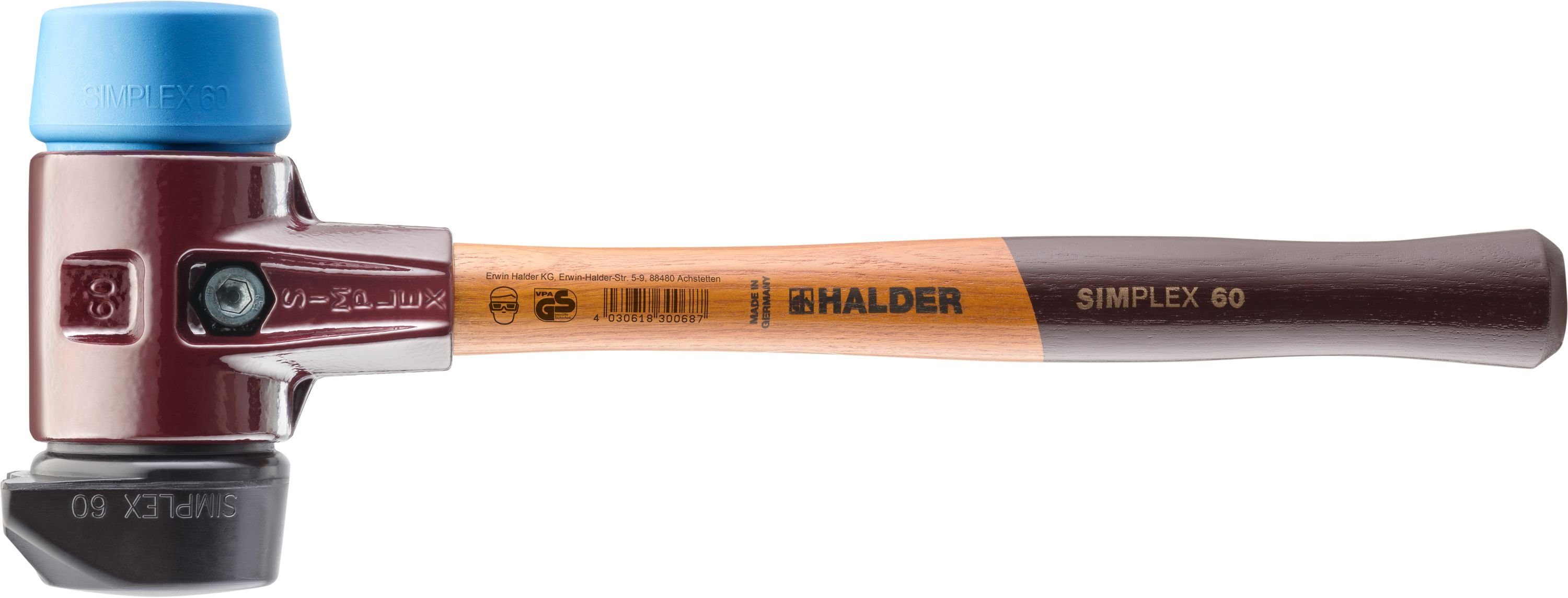 Halder KG Hammer Halder-SIMPLEX-Schonhammer mit TE-Gehäuse und Holzstiel, Gummikomposition mit Standfuss/TPE-soft