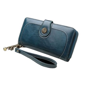 Fivejoy Geldbörse Blau Geldbeutel Damen Geldbörse große Portemonnaie lange Brieftasche, Damen-Geldbörse