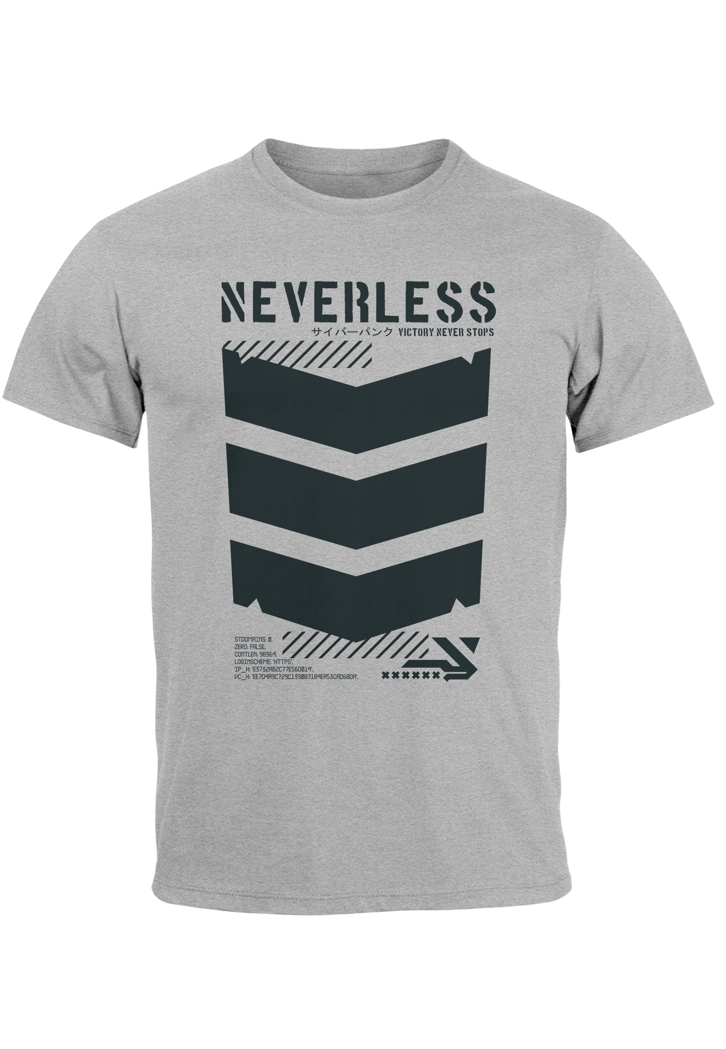 Military Motive Print-Shirt Fas Herren Print Japanese mit T-Shirt Neverless grau Streetstyle Trend Techwear