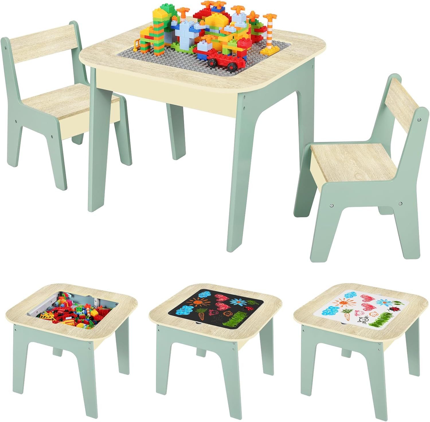 TLGREEN Kindertisch mit 2 Stühlen, Kindersitzgruppe (4-in-1-Multifunktionst günstig online kaufen