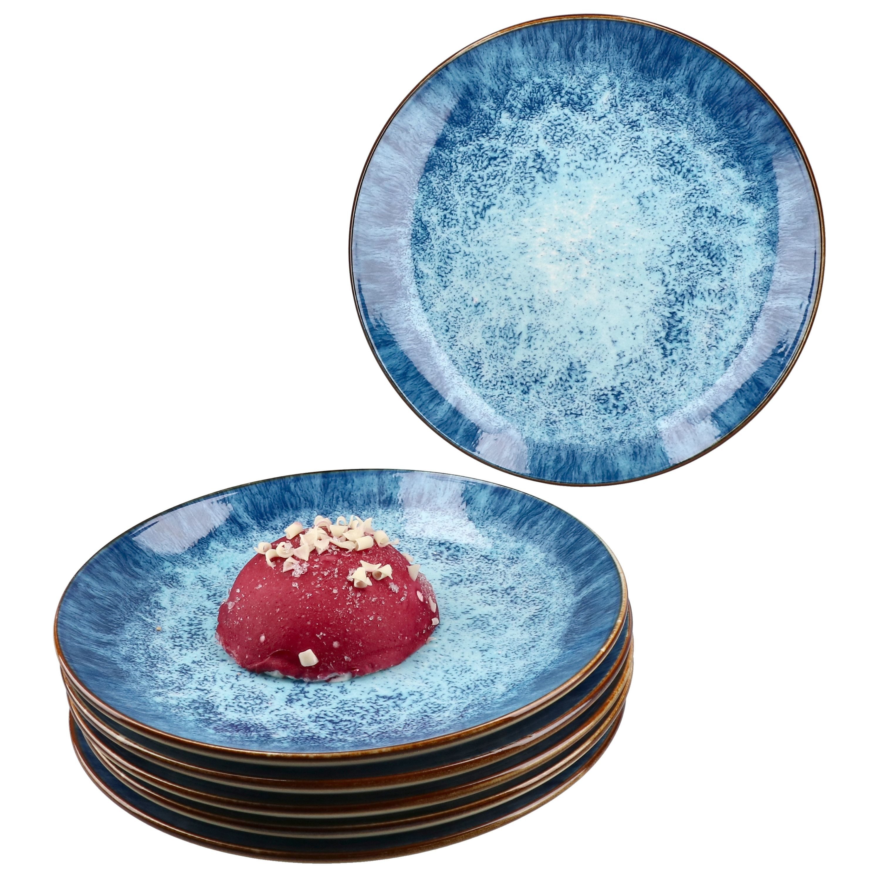 Frühstücksteller Marina 6er Set Kuchenteller Porzellan 6 Pers blaue Dessert-Teller