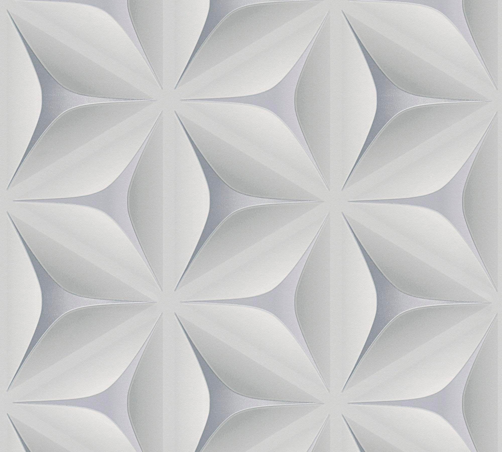 Geometrisch 3D Vliestapete glänzend walls Effekt Retrotapete einfarbig, Tapete Retro, hellgrau/grau Création Grau Scandinavian, A.S. living